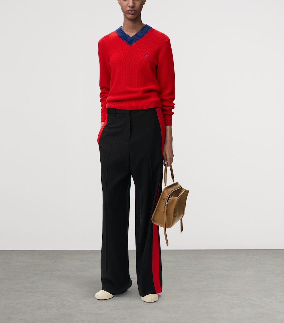 LOEWE Womens Tape-Trim Tailored Trousers Black/red Image 2