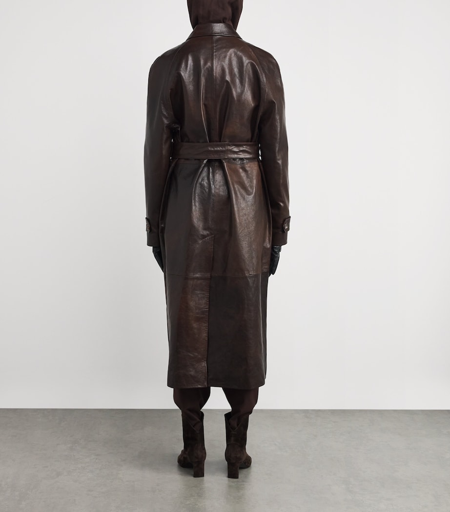 Leather Belted Trench Coat BROWN Image 4