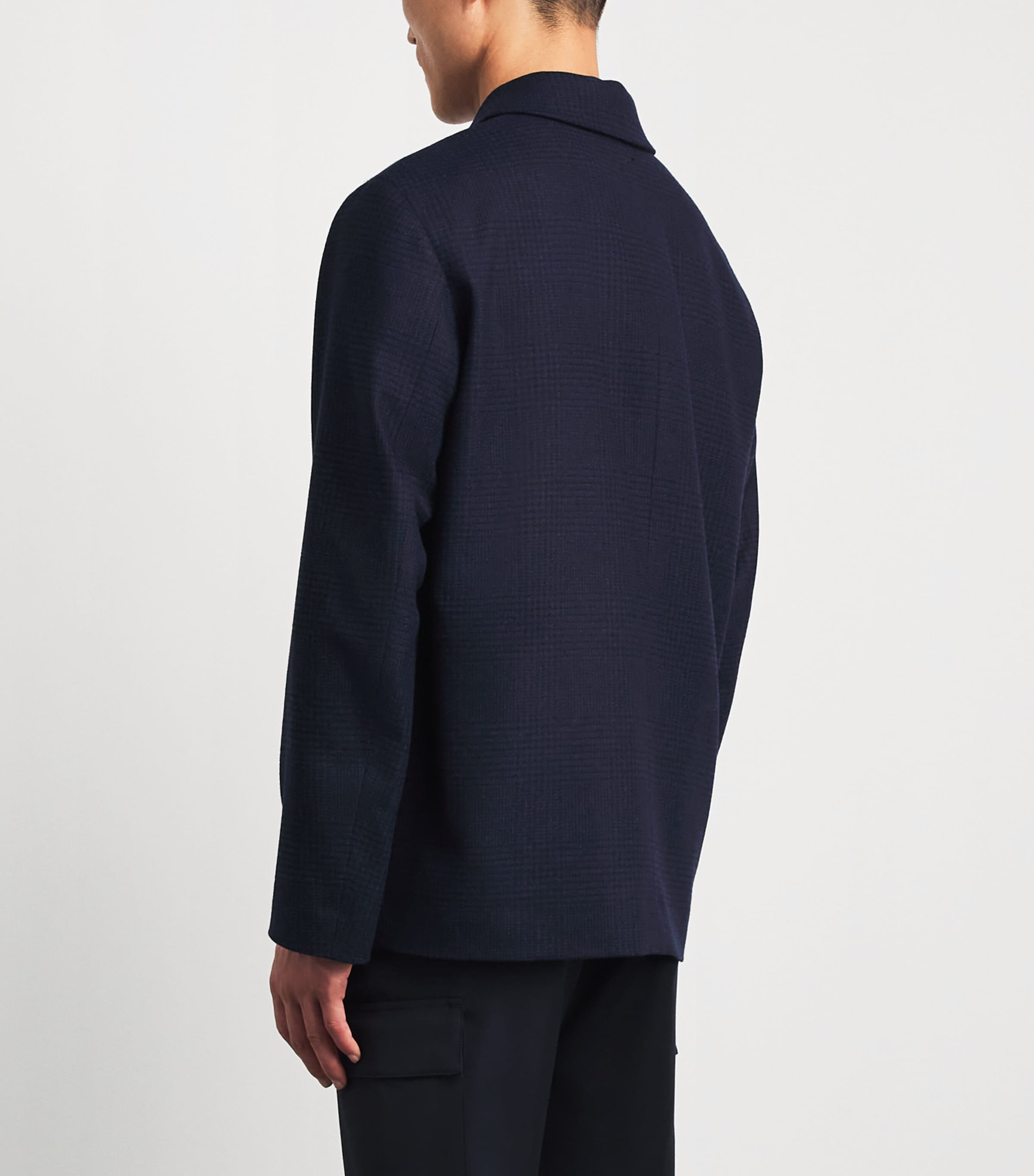 Lardini Mens Wool-Cashmere Check Chore Jacket Navy Image 5