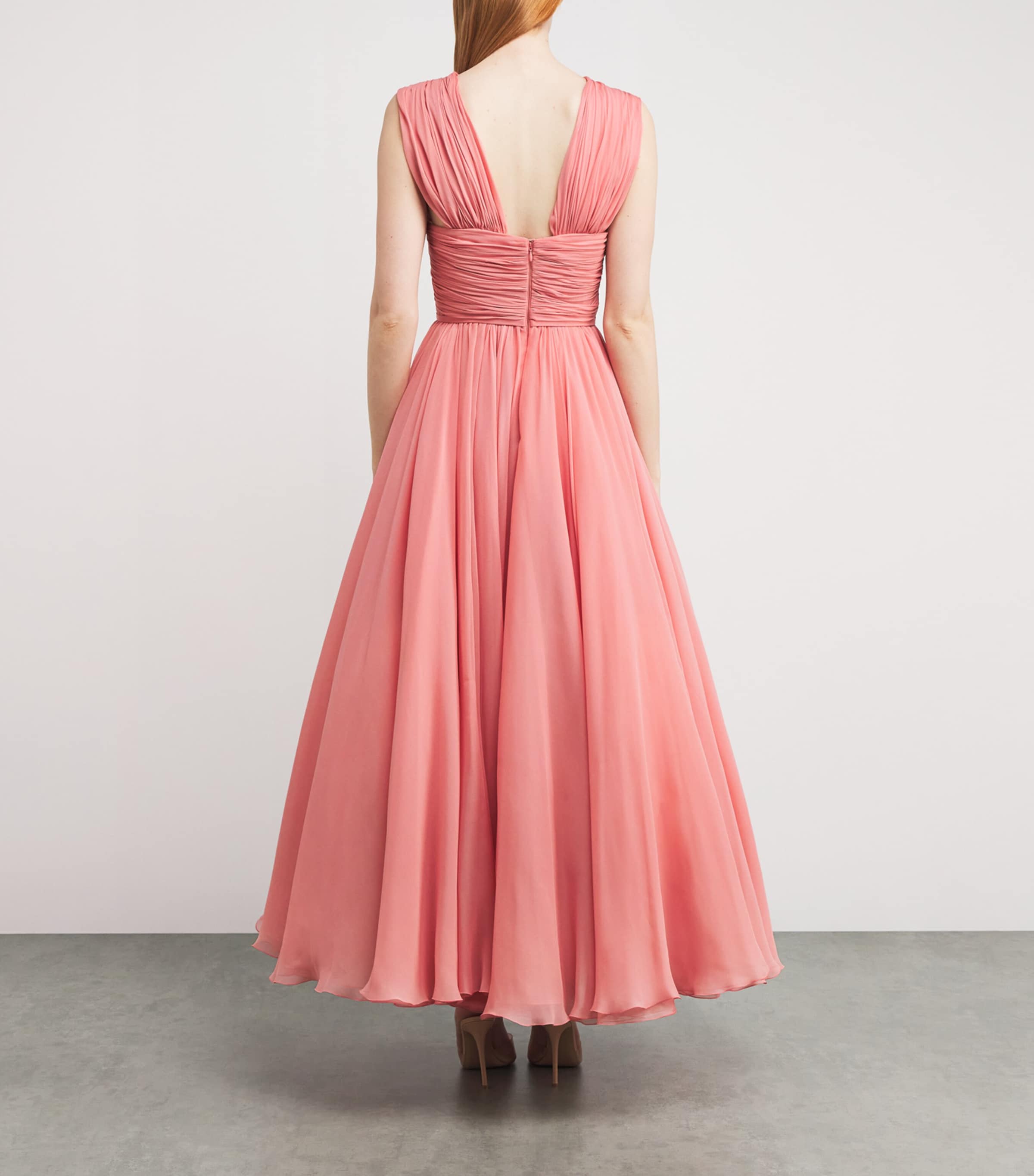 Giambattista Valli Womens Silk Tulle Midi Dress Coral Image 3