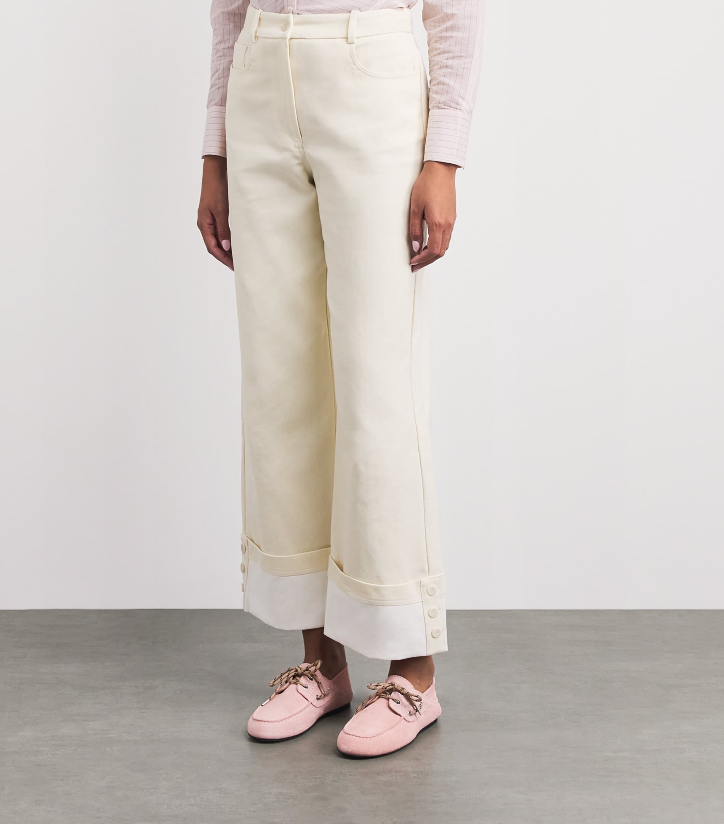Claudie Pierlot Womens Cotton Wide-Leg Trousers Vanilla Image 4