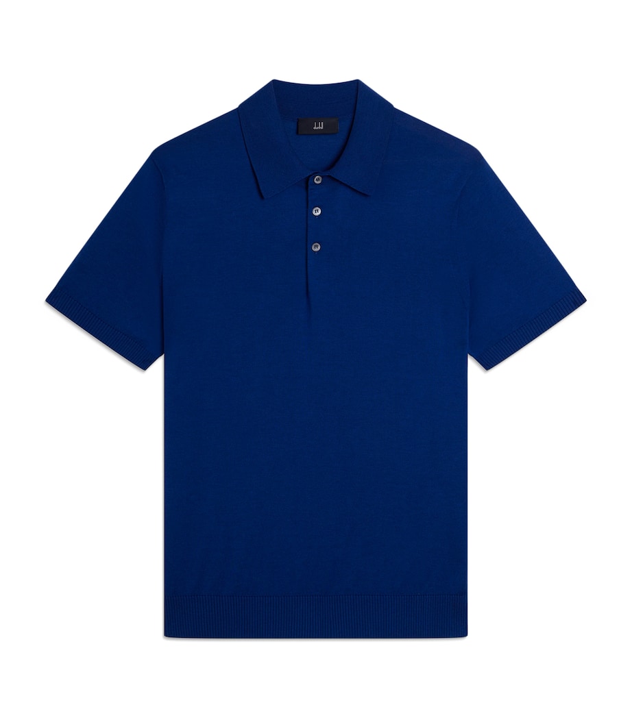 Dunhill Mens Cotton-Mulberry Silk Polo Shirt Blue Image 1