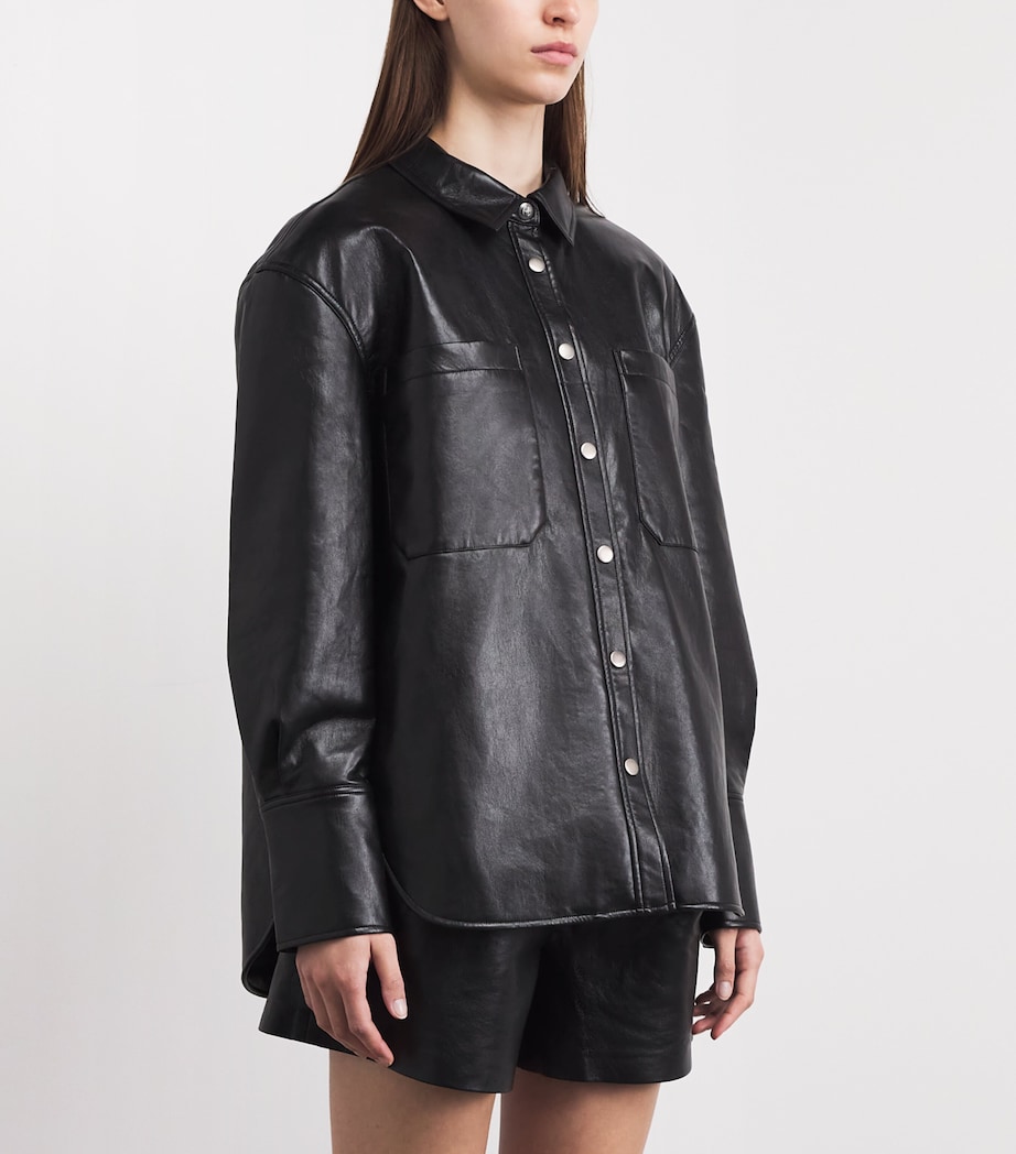 ANINE BING Womens Leather-Blend Dante Shirt Black Image 4