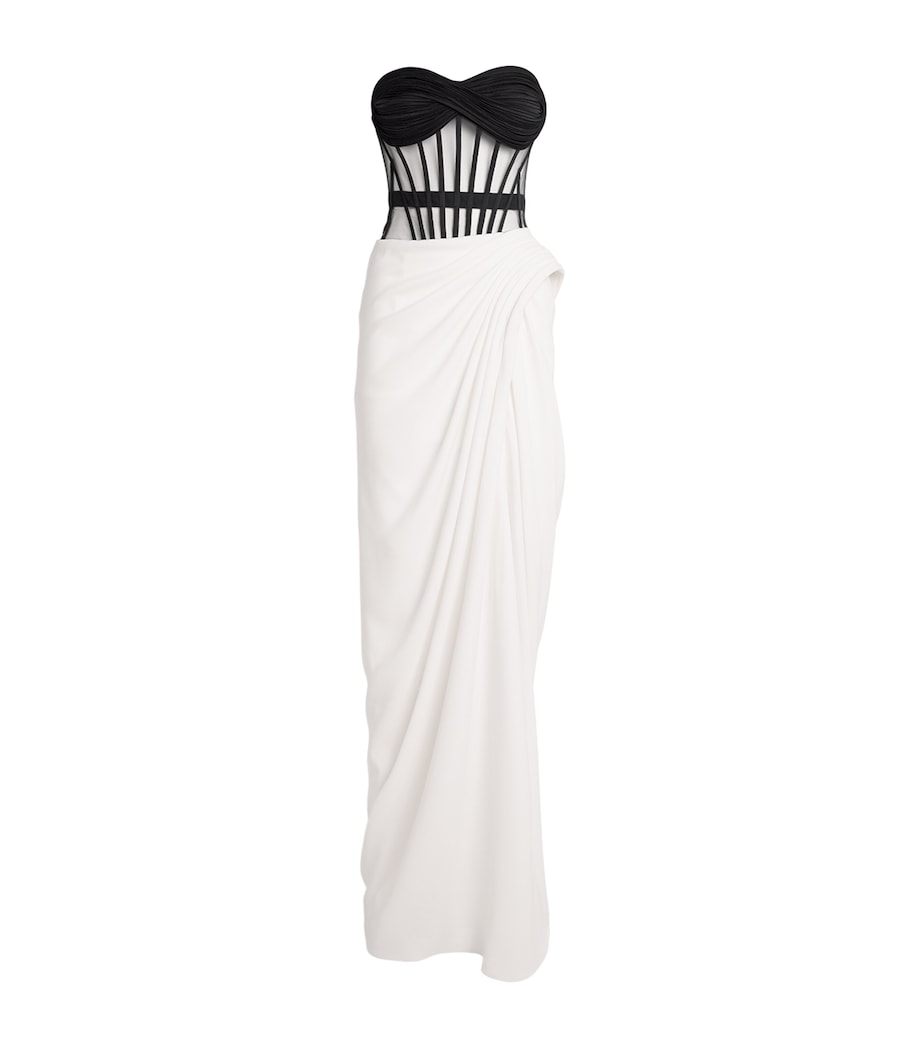 Sculpted Dichrome Corset Gown BLACK WITH WHITE Image 1