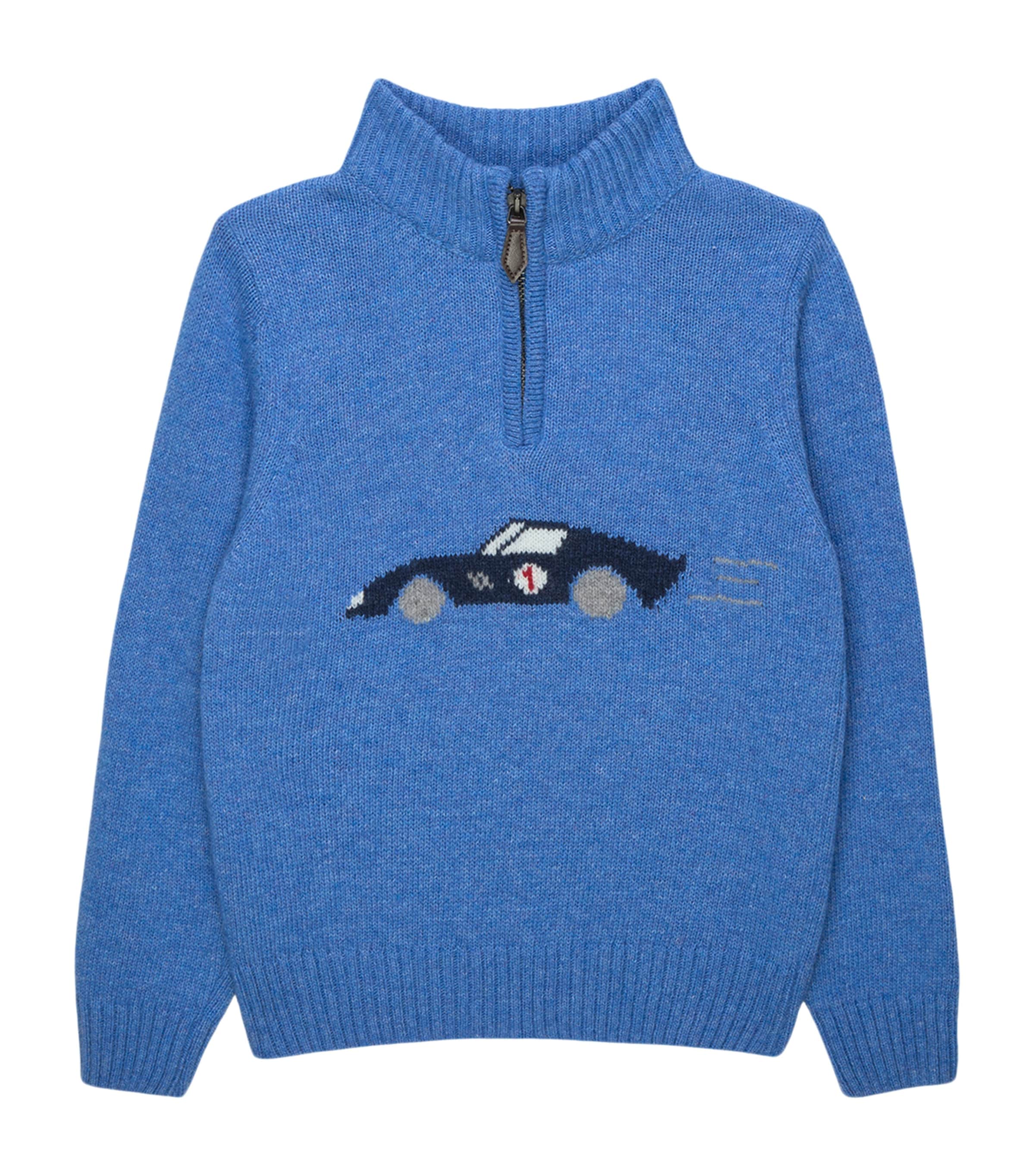 Trotters Sebastian Half-Zip Sweater (2-5 Years) Blue Image 1