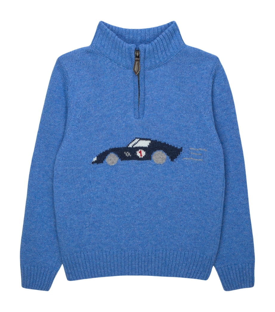 Trotters Sebastian Half-Zip Sweater (2-5 Years) Blue Image 1