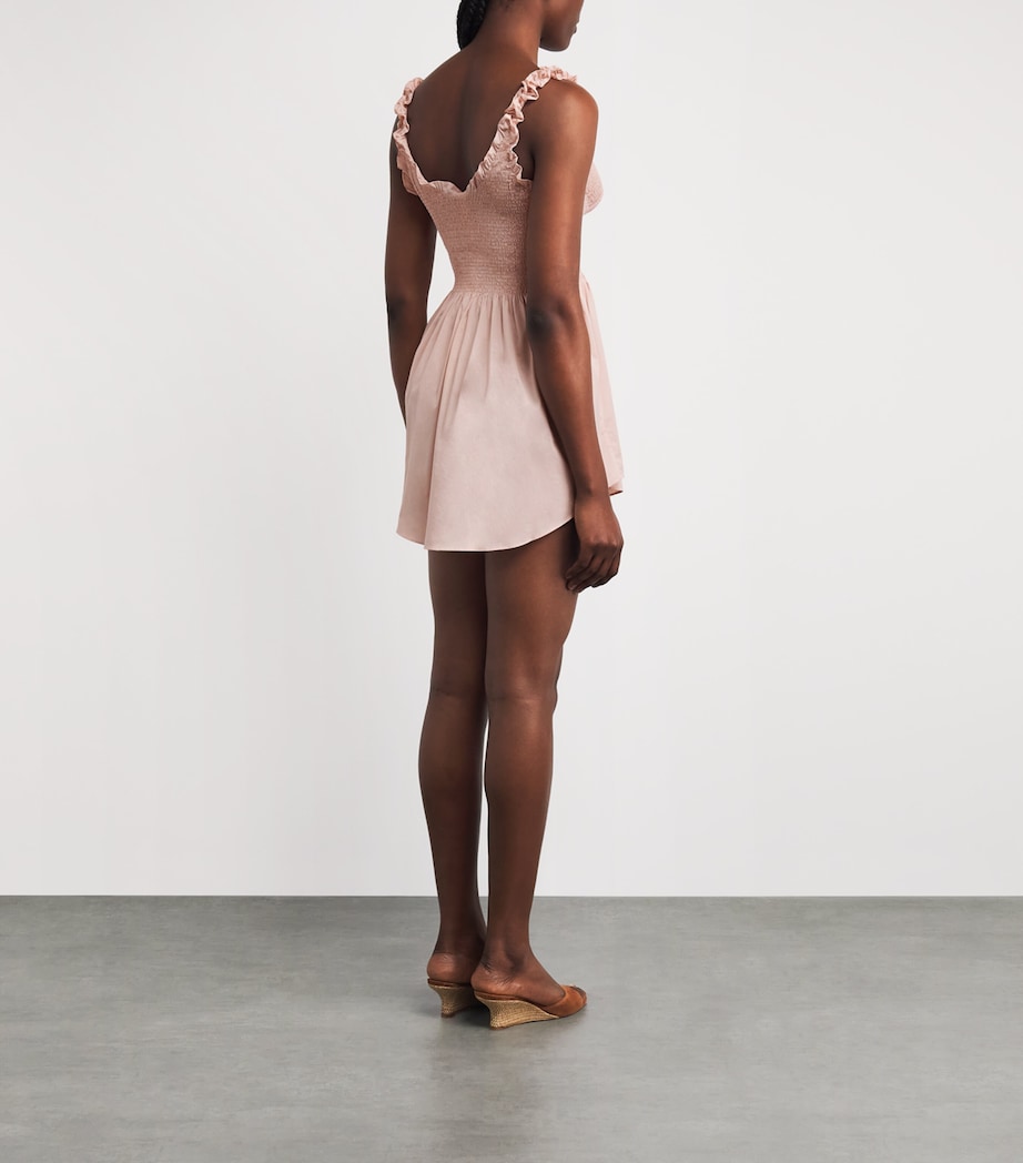 Skims Womens Cotton-Blend Smocked Mini Dress Dusty Pink Image 4