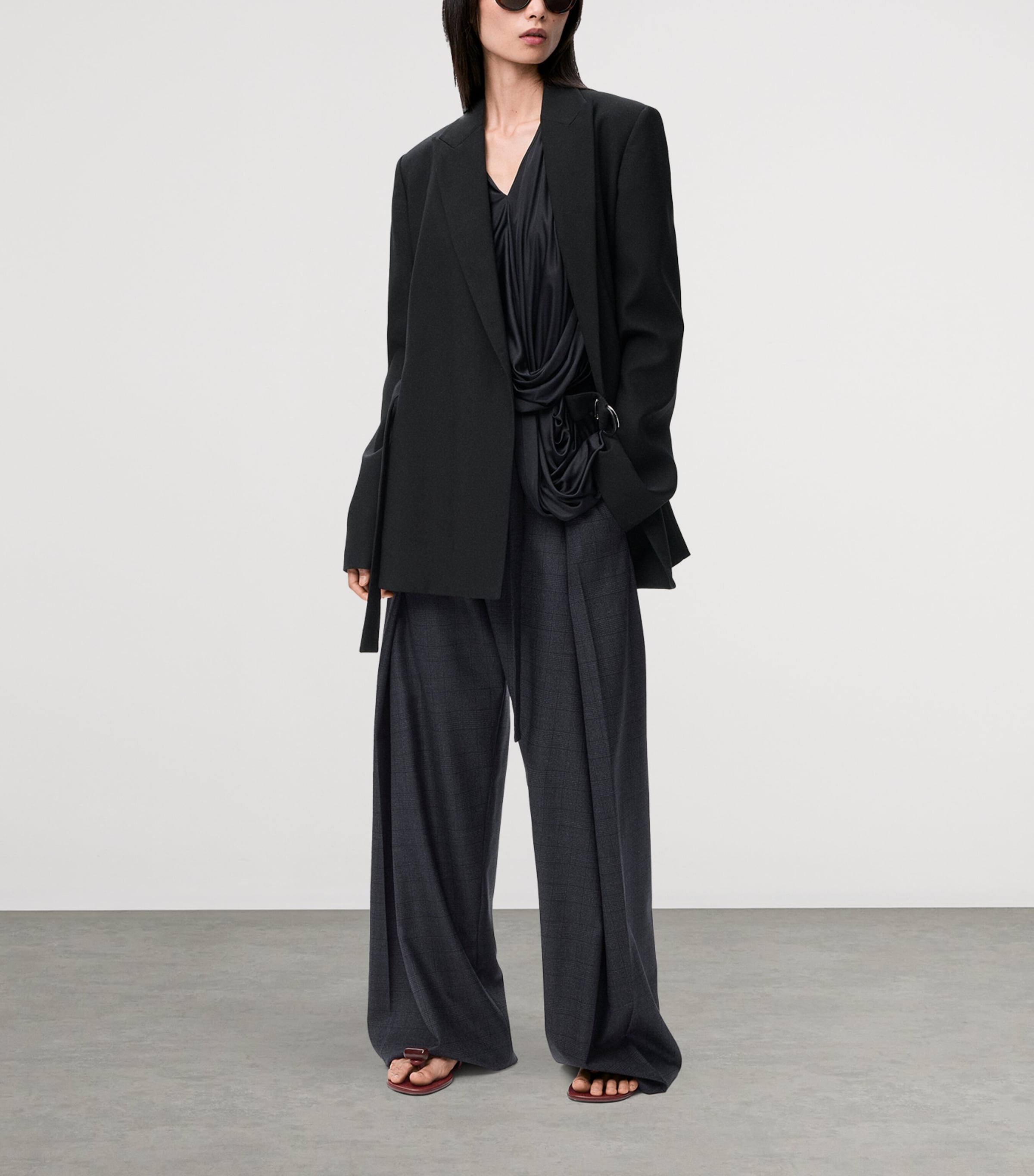 Wool Check Belted Trousers DARK GREY Image 2