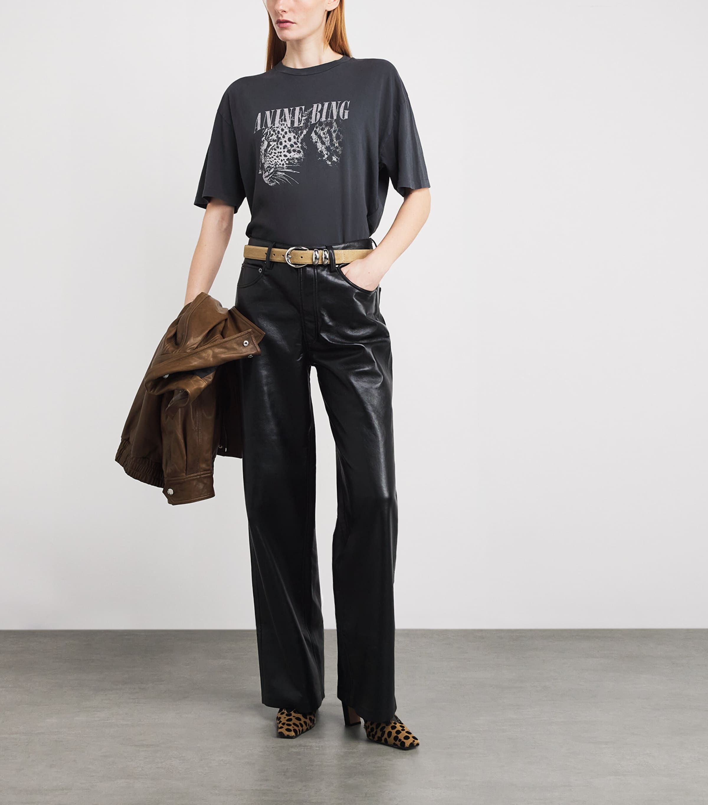 Leopard Print Cohen T-Shirt WASHED BLACK Image 2