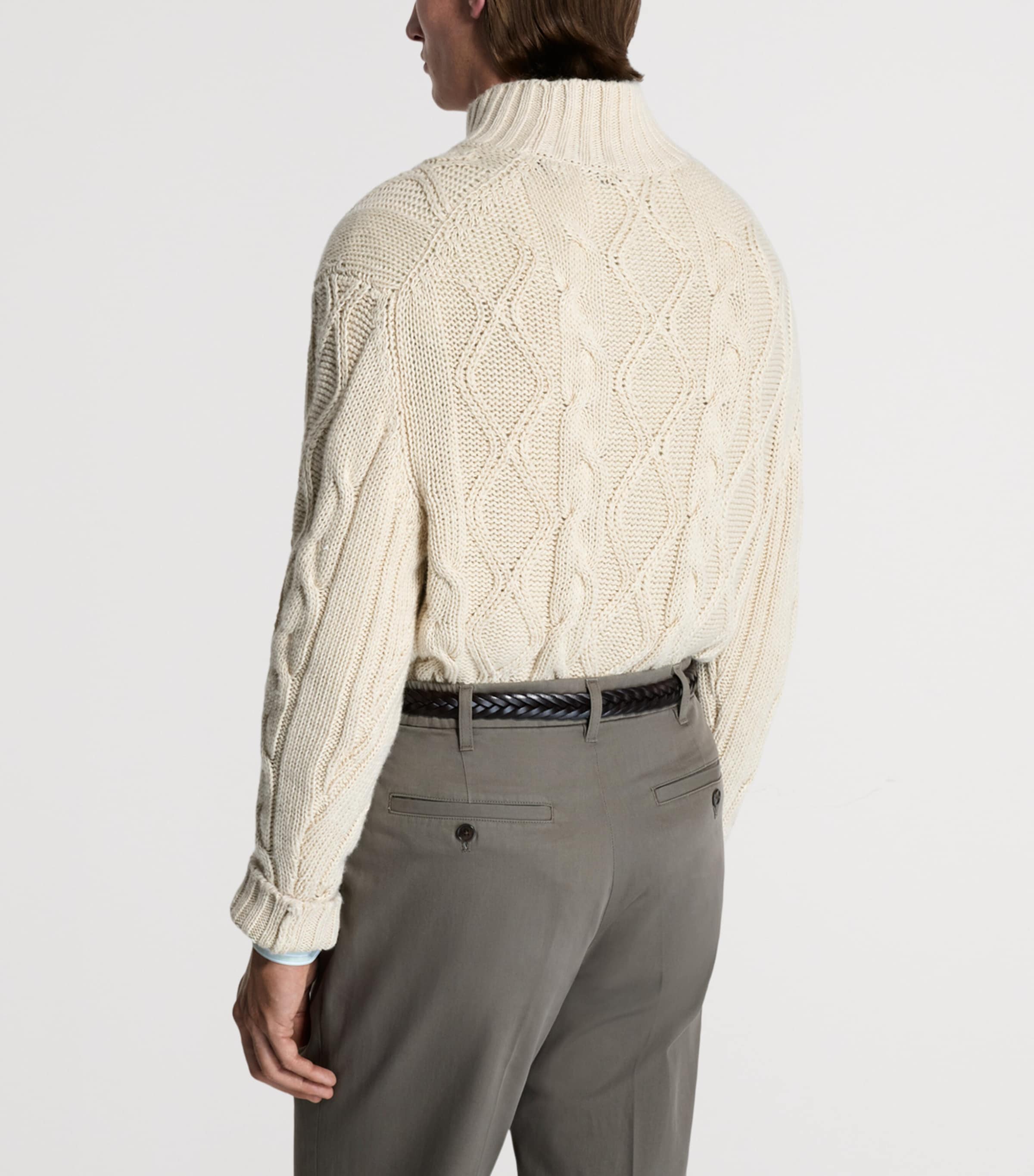 Dunhill Mens Cashmere-Blend Aran Cable-Knit Sweater Image 3