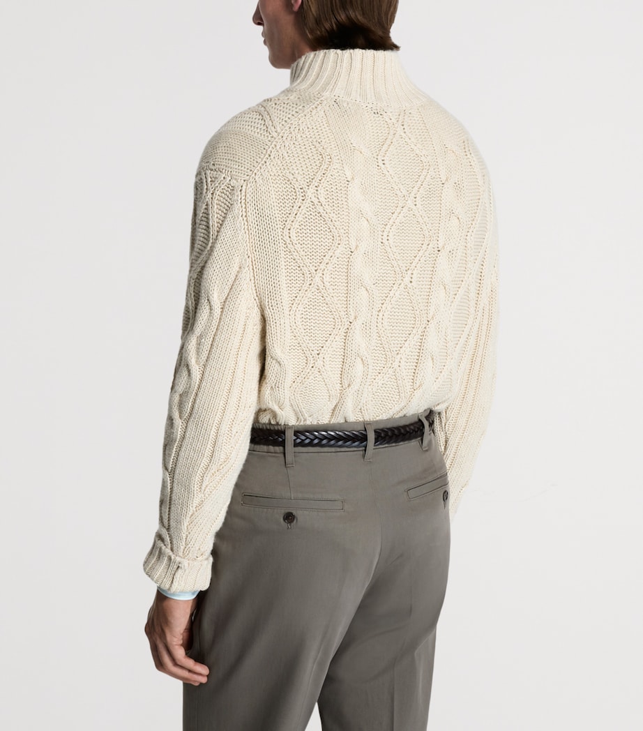Dunhill Mens Cashmere-Blend Aran Cable-Knit Sweater Image 3