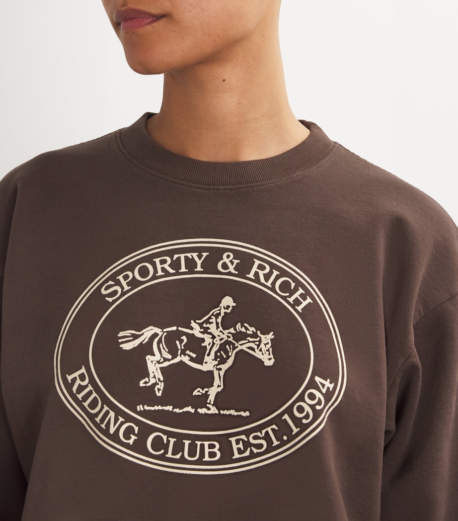Sporty & Rich Womens Cotton Riding Club Sweatshirt Chocolate Cream Image 6