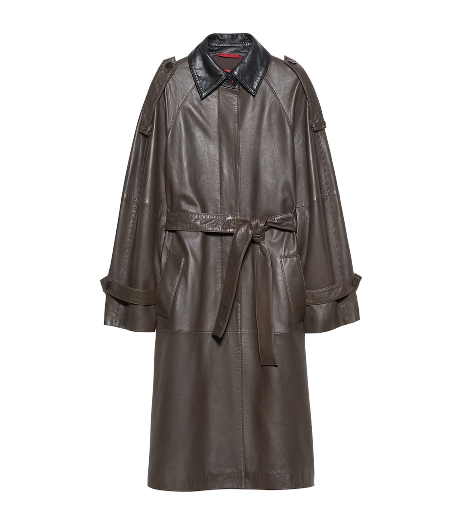 MAX&Co. Womens Lambskin Trench Coat Chocolate Image 1
