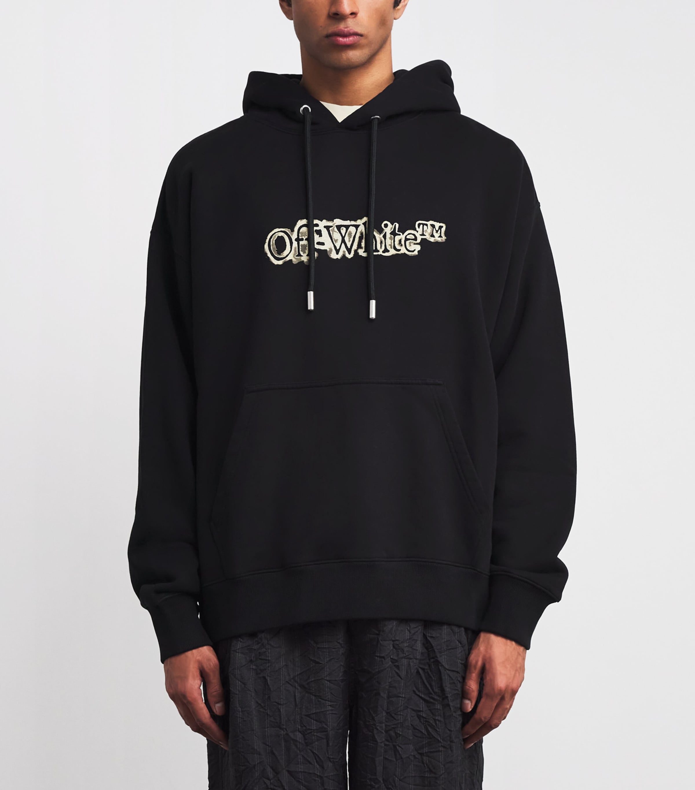 Off-White Mens Cotton Cloudy Arrow Skate Logo Hoodie Black Image 3