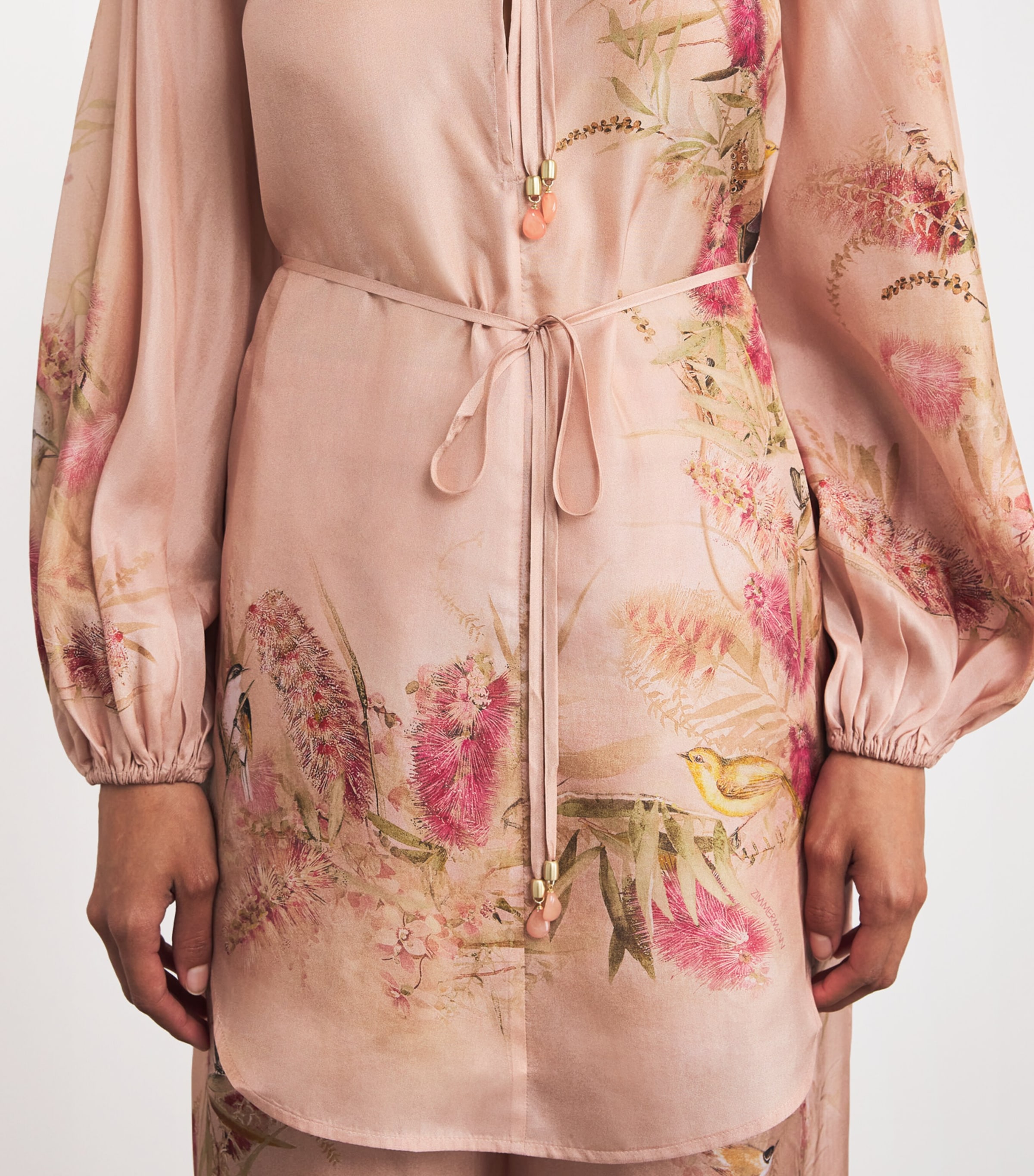 Tシャツ・カットソー ZIMMERMANN CASCADIAN PRINTED SILK TOP Cascadian Tunic Top Pink Botanical Floral Online | Zimmermann