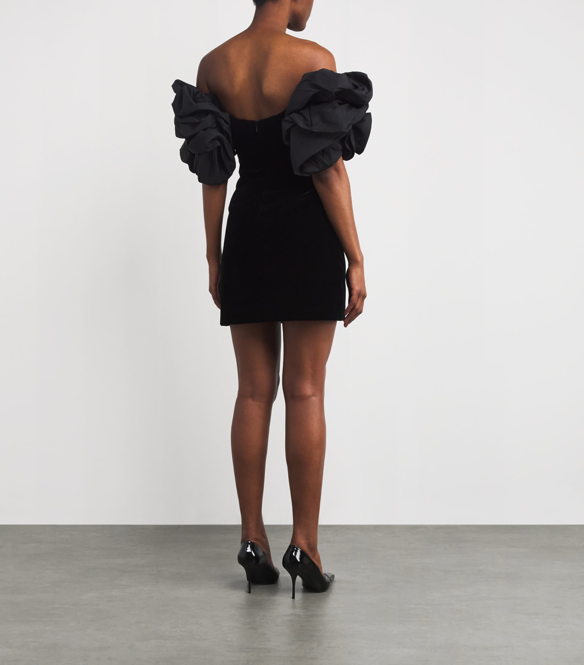 Stretch-Velvet Rosette Mini Dress 001 BLACK Image 3