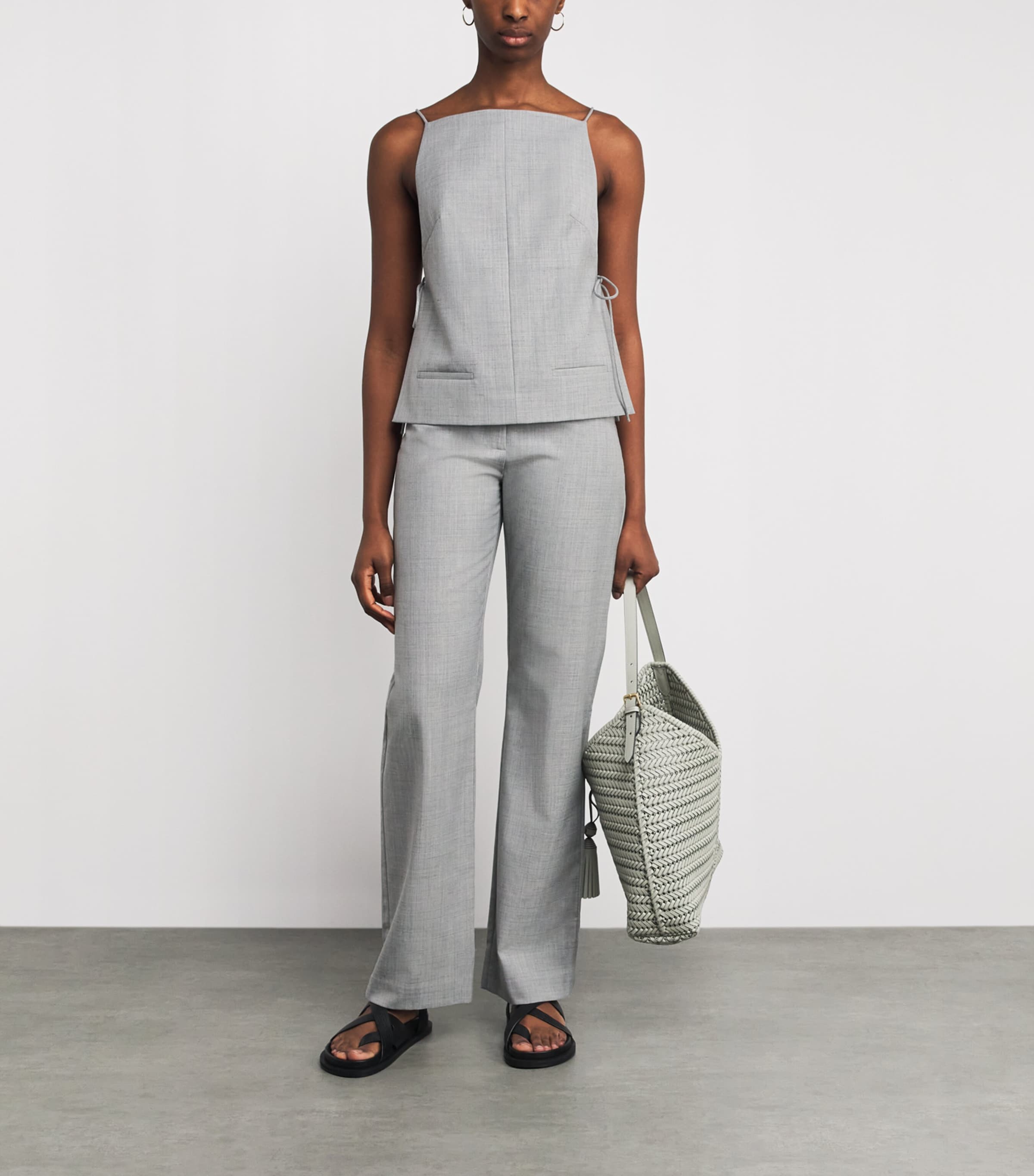 St. Agni Womens 90s Belt Minimal Trousers Concrete Image 2