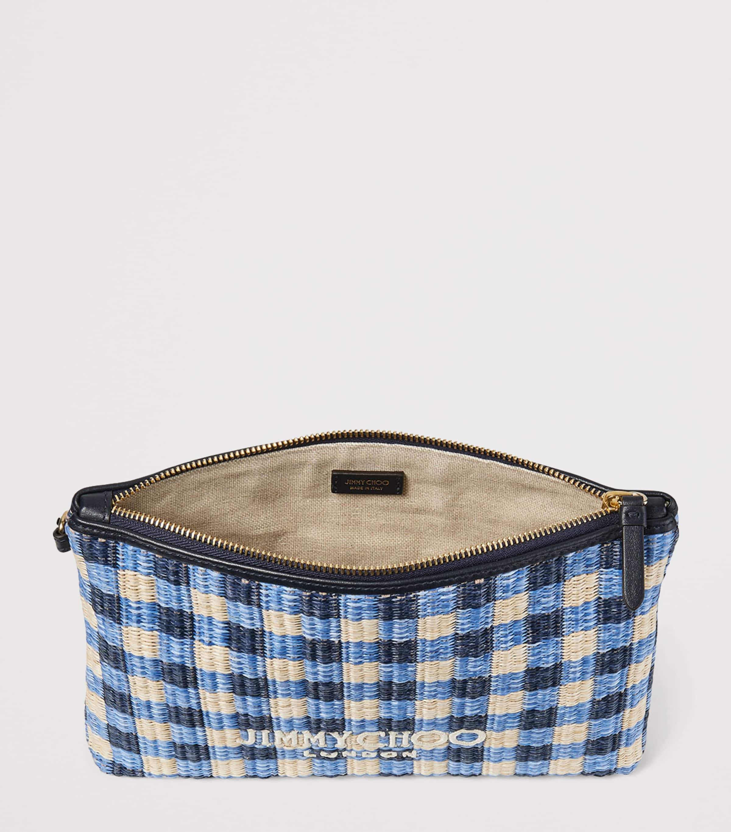 Jimmy Choo Raffia Logo Pouch Marine Mix/ecru Image 4