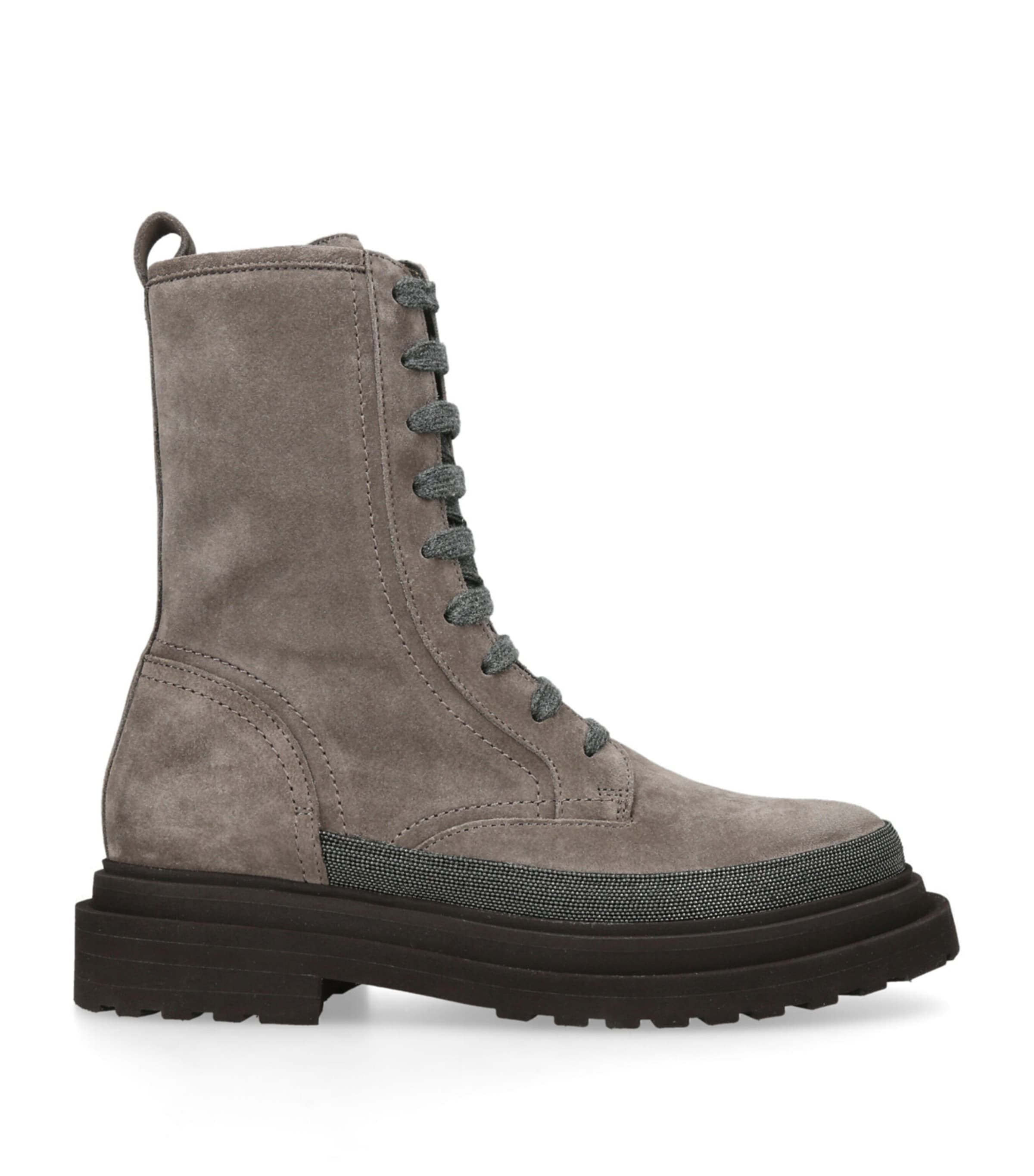 ブーツその他 BRUNELLO CUCINELLI SMOOTH LEATHER LACE-UP BOOTS WITH MONILI BRUNELLO CUCINELLI Black Smooth Leather w. Monili Wraps
