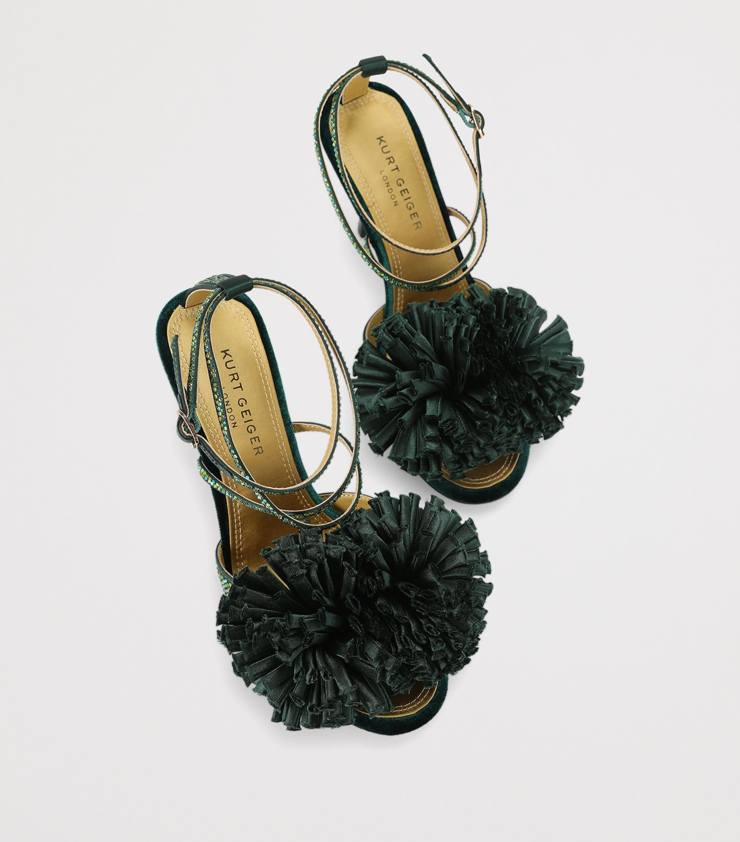 Kurt Geiger London Embellished Pom Pom Heeled Sandals Dark Green Image 4