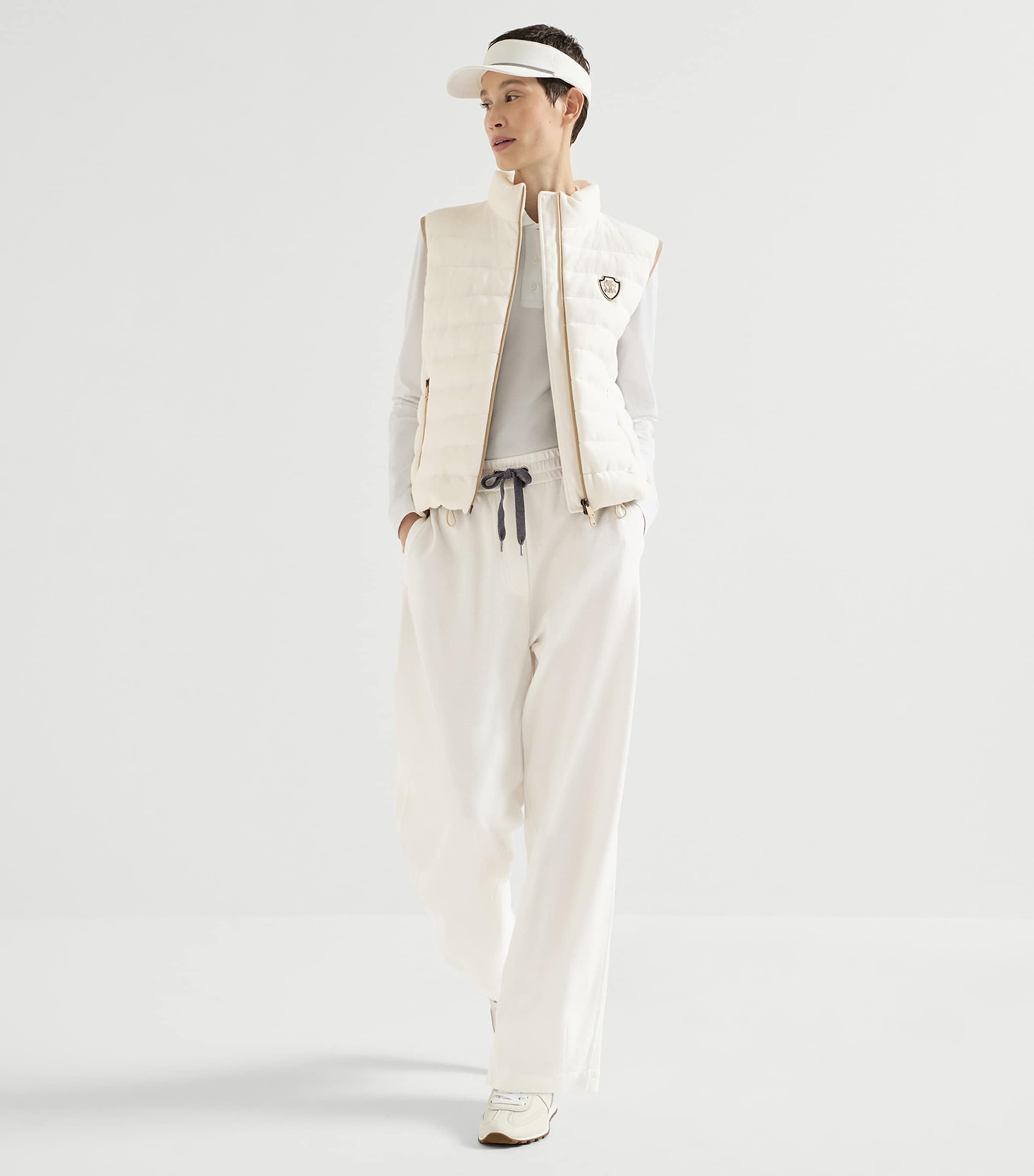 Brunello Cucinelli Womens Piqué Drawstring Straight Trousers White Image 5