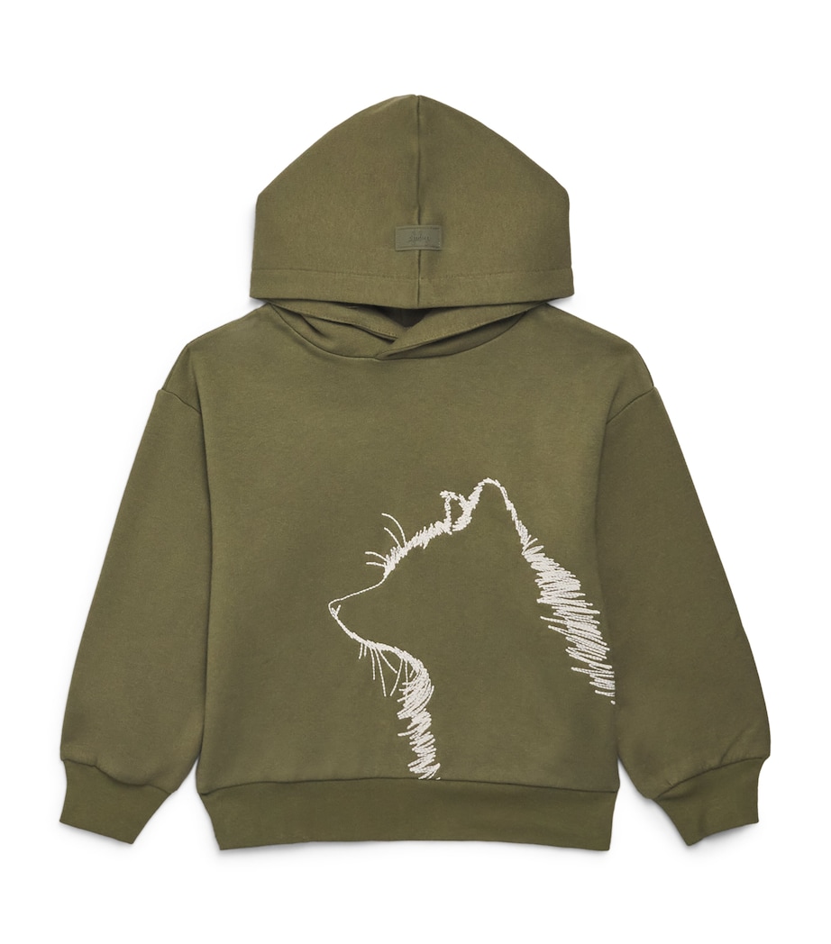 Cotton Embroidered-Detail Hoodie (2-14 Years) 591OLIVE GREEN Image 1