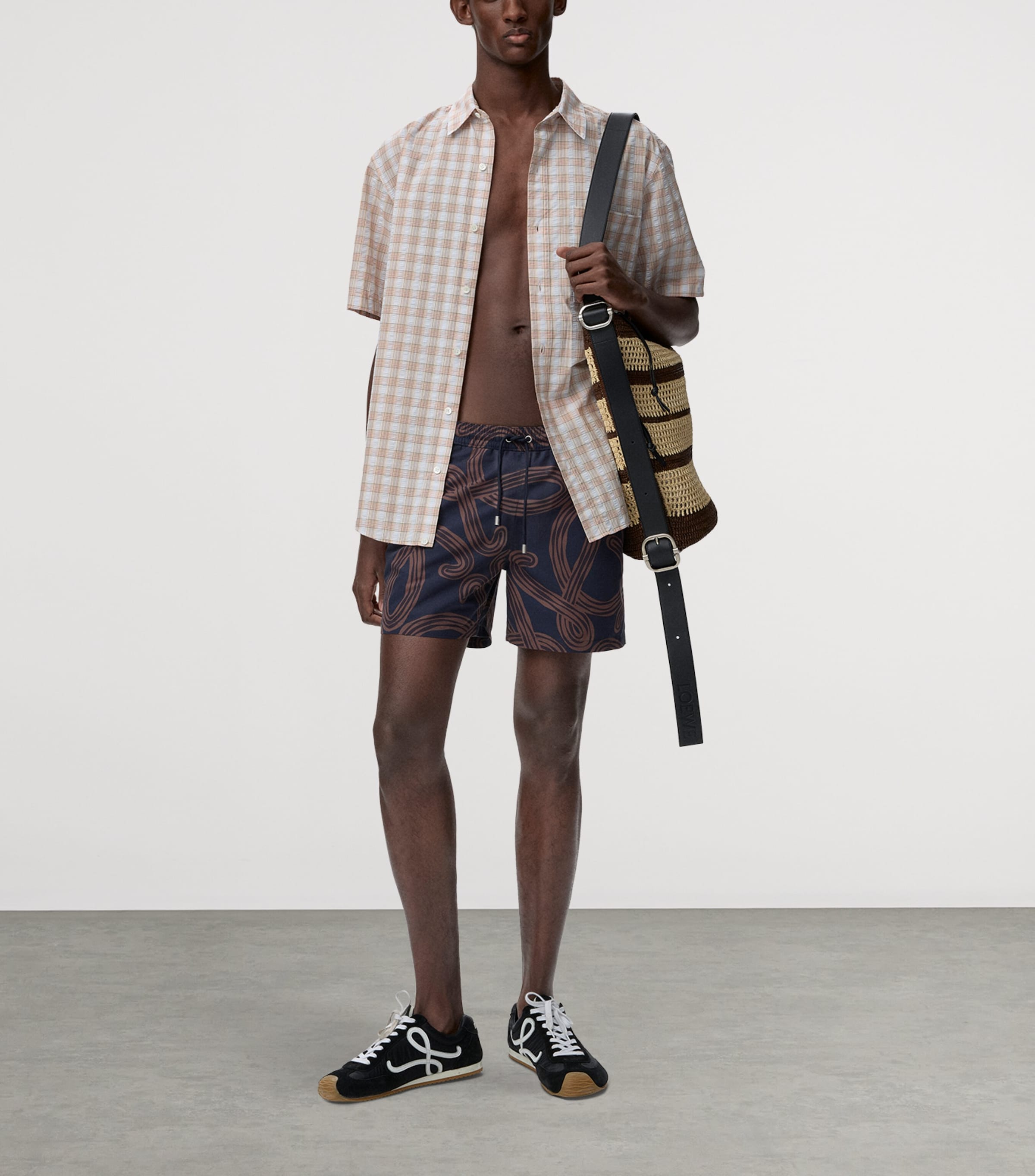LOEWE Mens x Paula’s Ibiza Anagram Swim Shorts Navy/brown Image 2