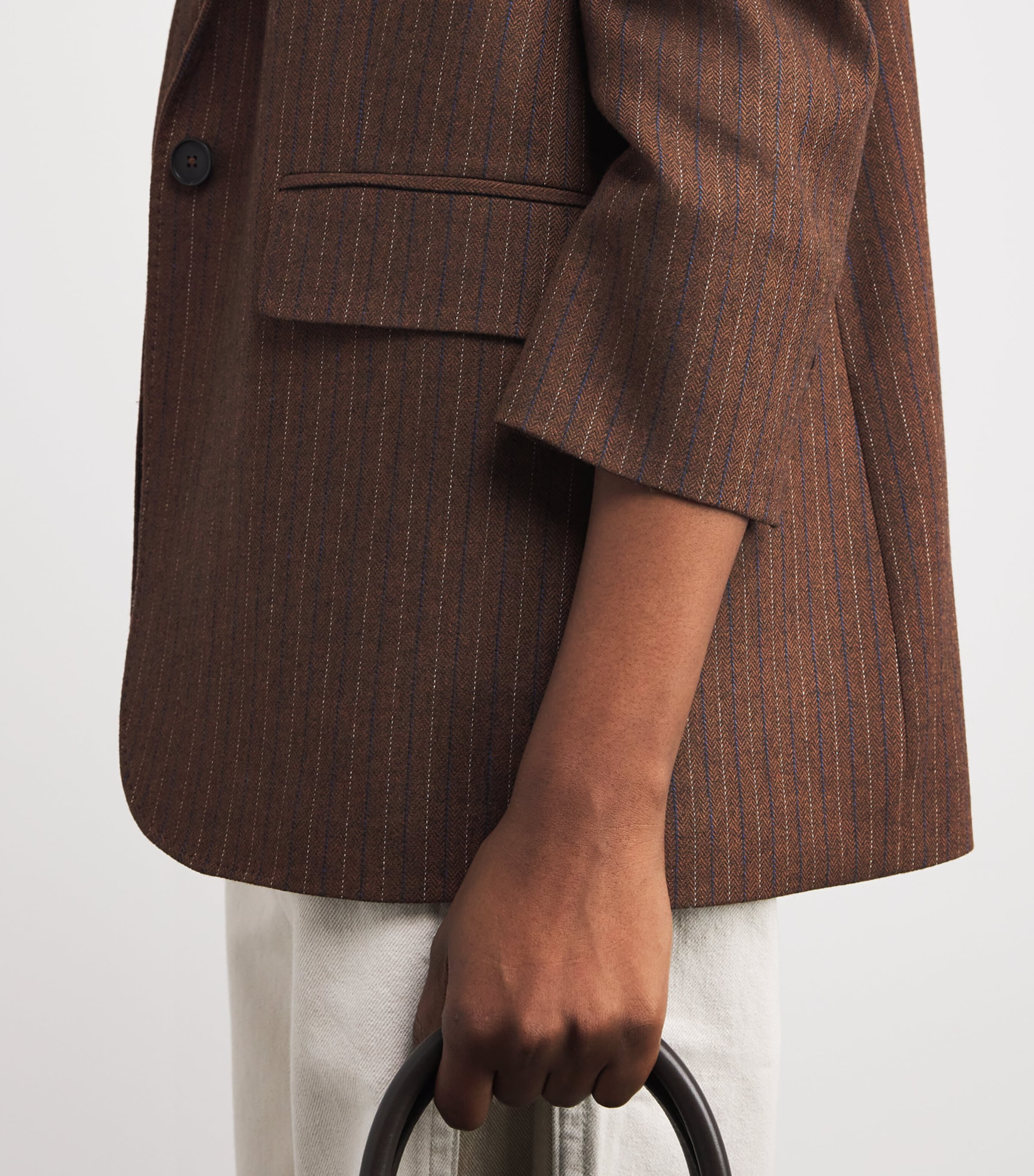 Pinstripe Sharp Shoulder Blazer TOFFEE Image 6
