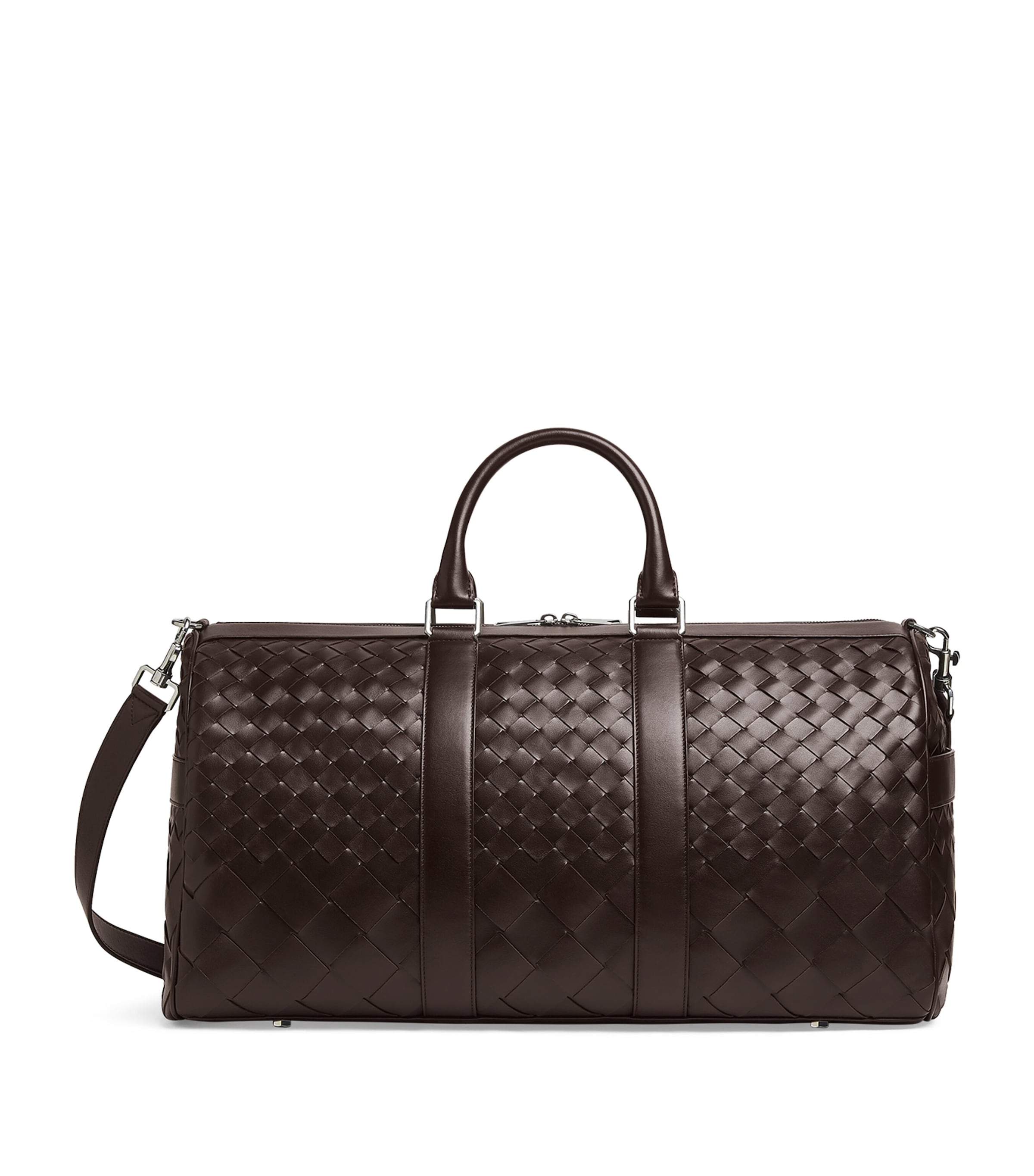 Bottega Veneta Medium Leather Intrecciato Duffle Bag In Brown