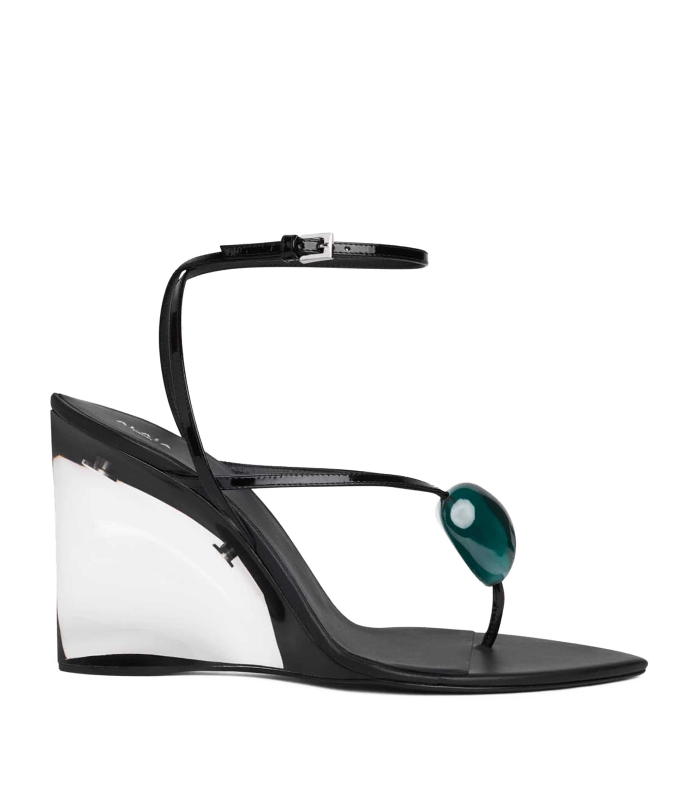 Alaïa Leather Invisible Jewel Wedge Sandals 90 Black Image 1
