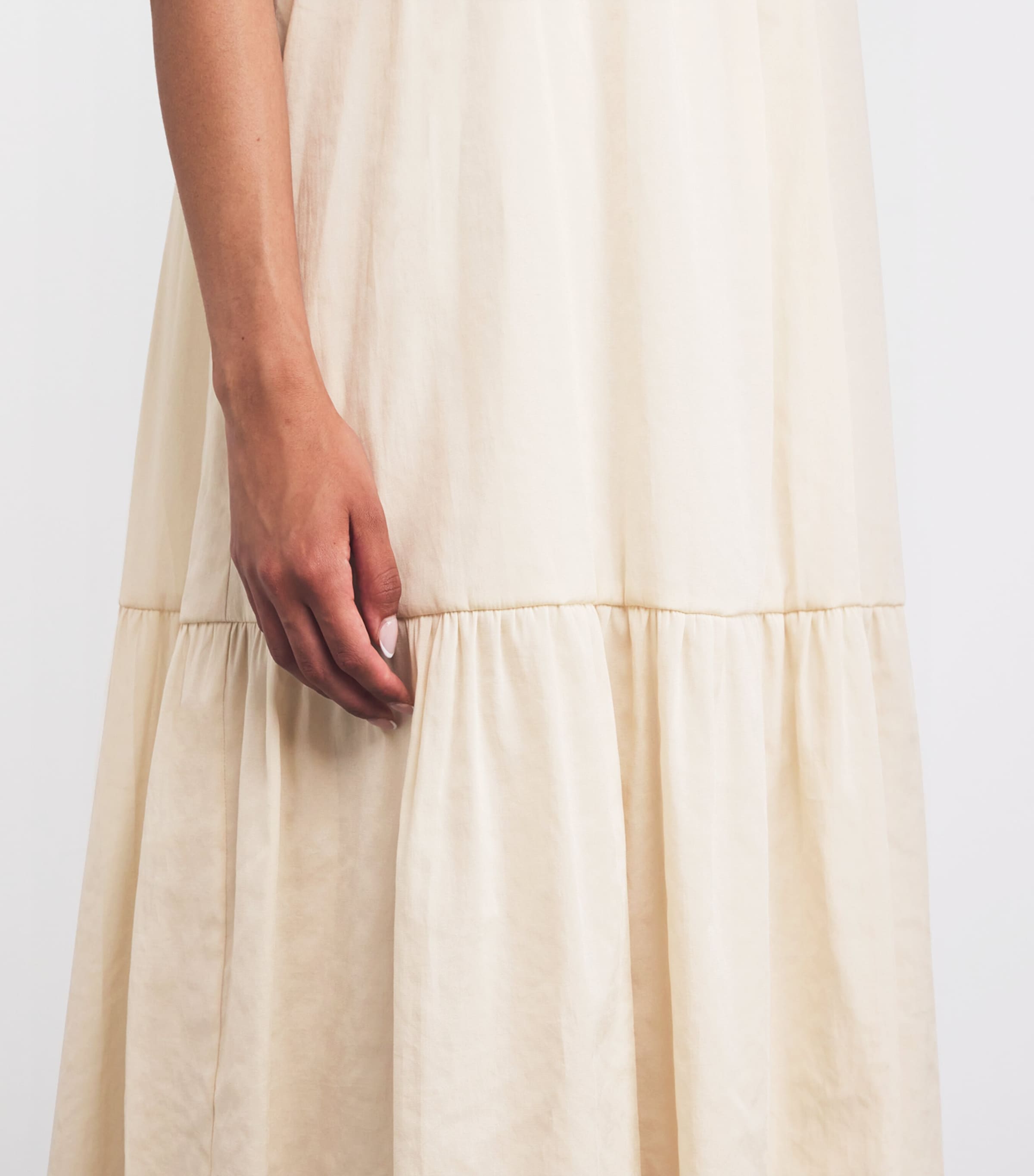 Canvas Pleat-Neck Maxi Dress SAND Image 6