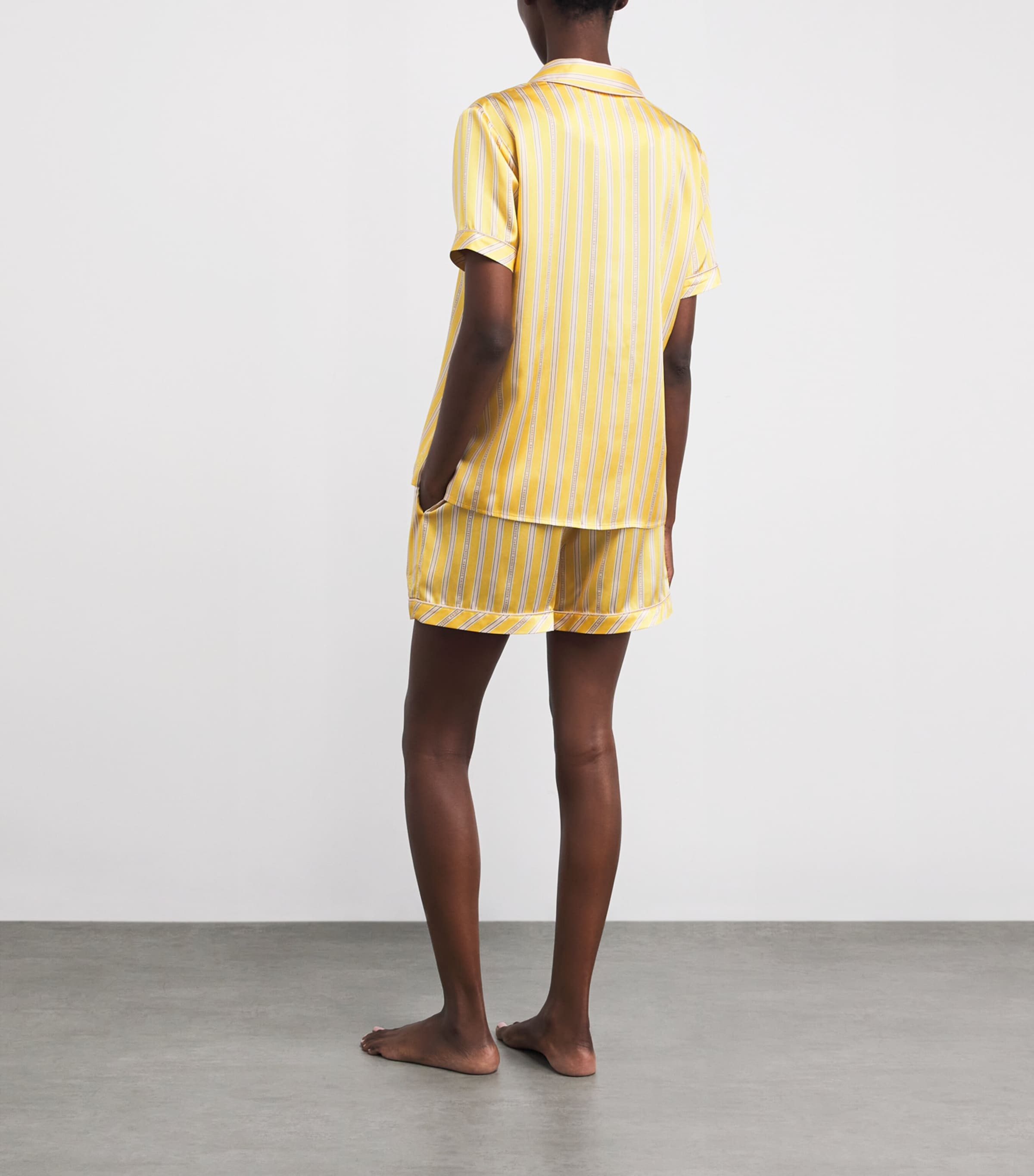 Harrods Womens Silk Stripe Short Pyjama Set Yellow Image 3