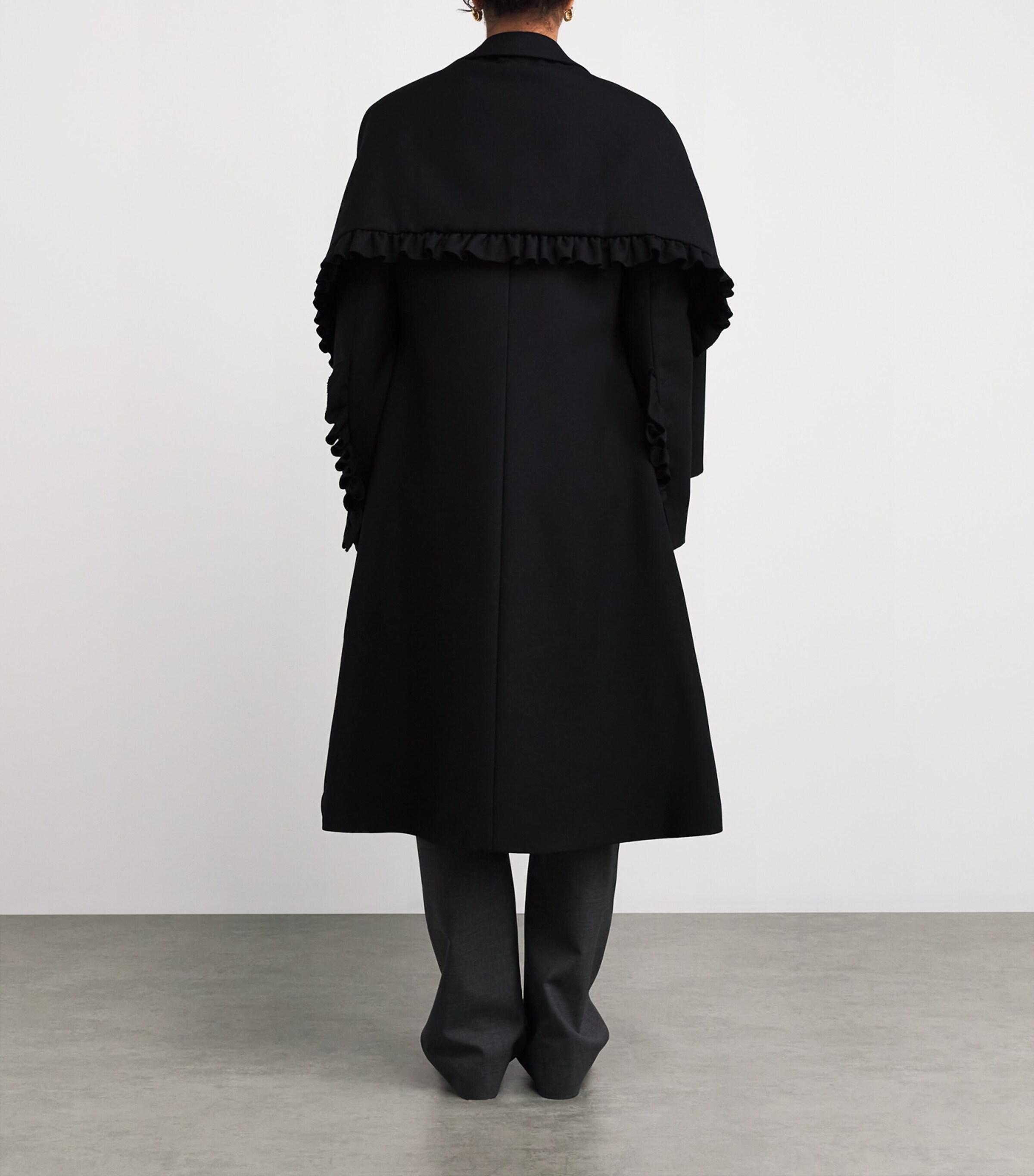 Organic Wool Frilled Coat 0999 BLACK Image 4