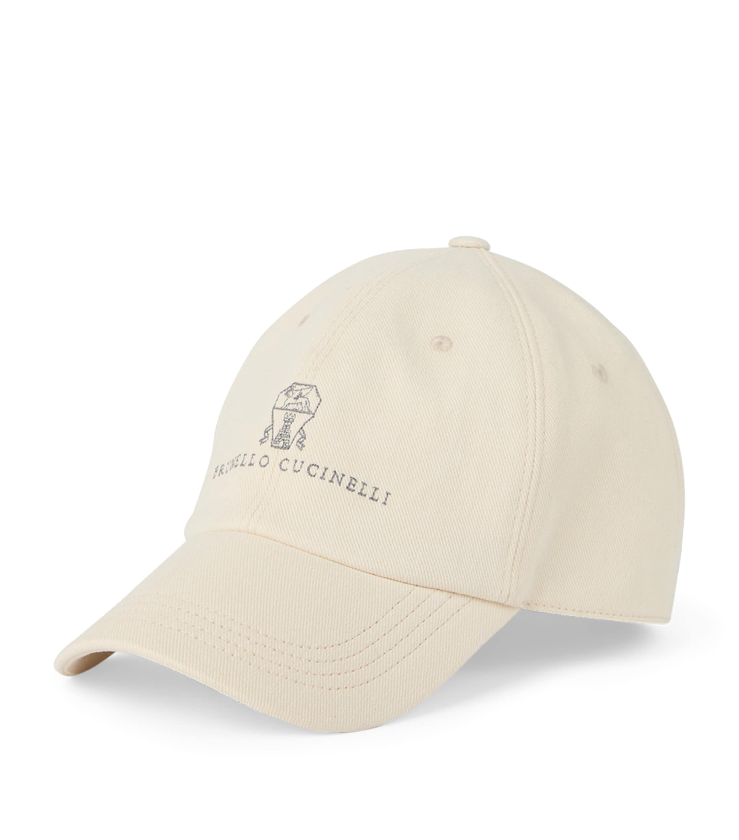 Brunello Cucinelli Baseball Cap In Garment-dyed Twisted Cotton Gabardine With Embroidered Logo In Yellow