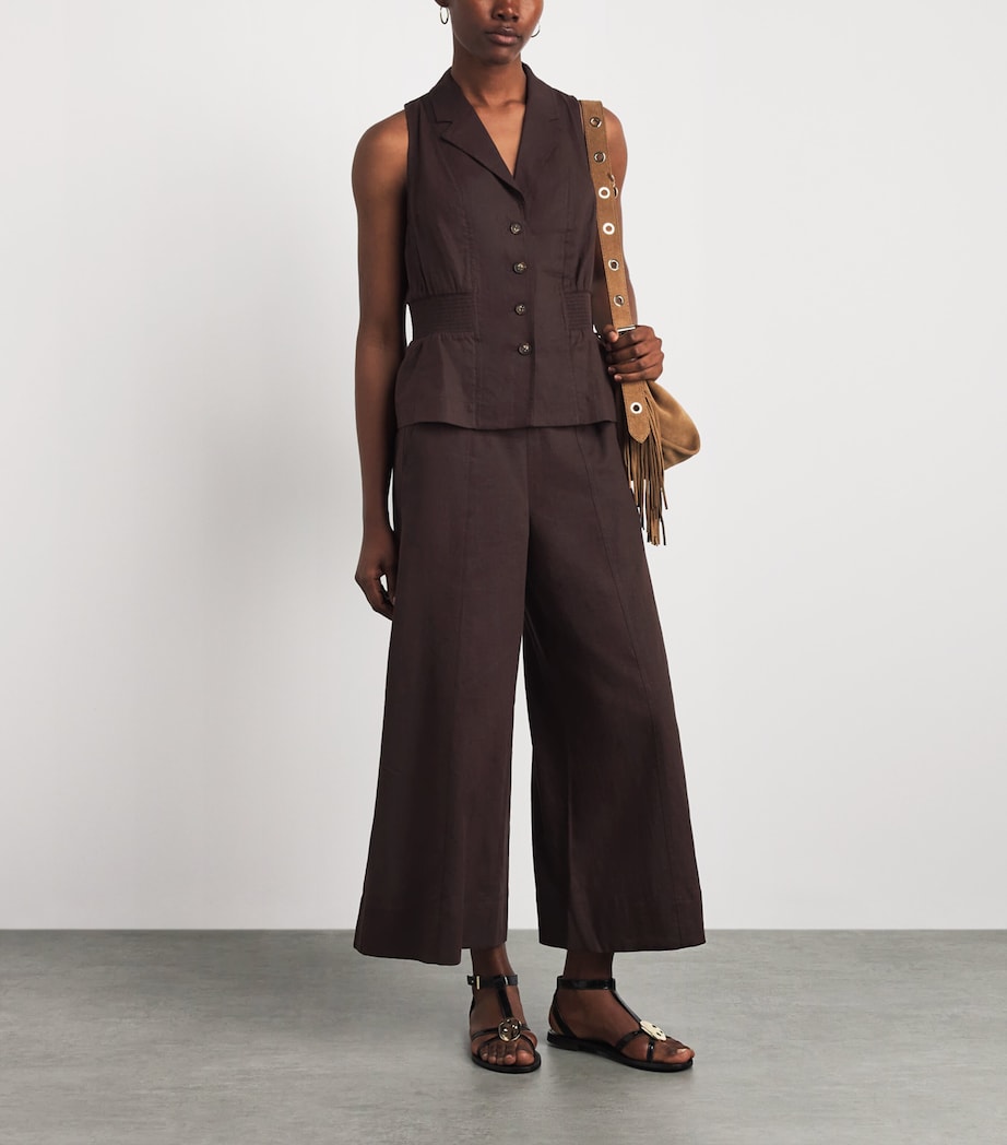ME+EM Womens Linen-Blend Soft Sculpt Waistcoat Cocoa Brown Image 2