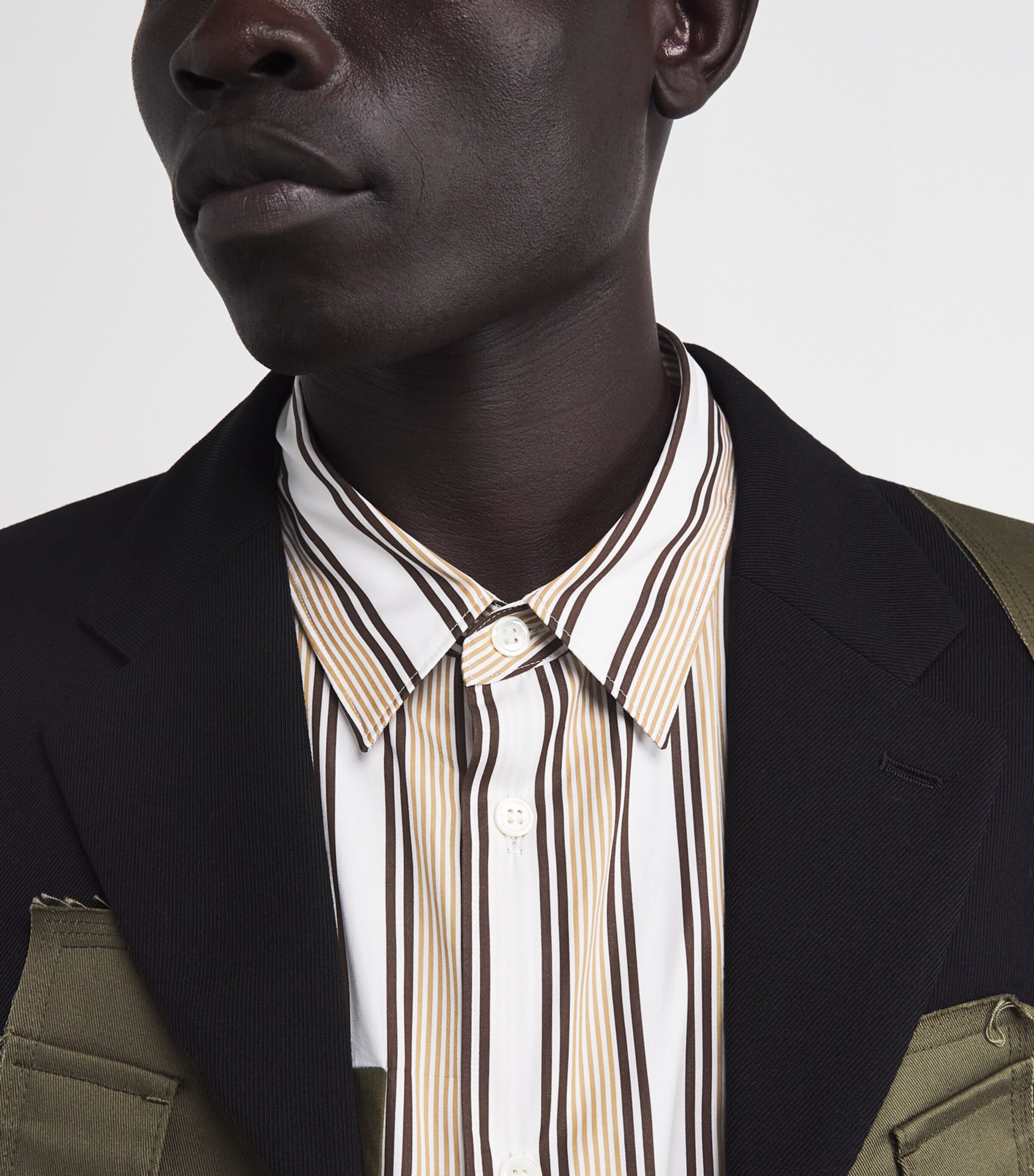 Comme Des Garçons Homme Plus Mens Cotton Patchwork Stripe Shirt Wht/brwn X Khaki Image 6