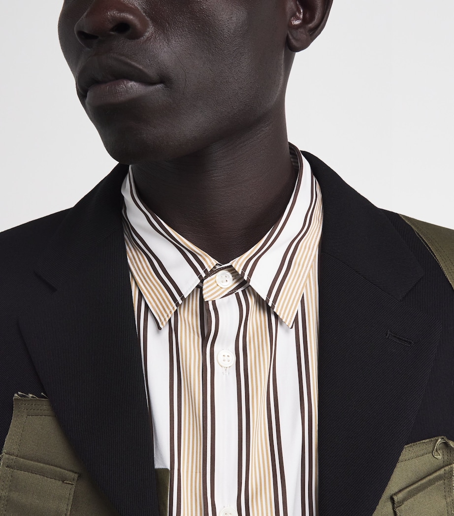 Cotton Patchwork Stripe Shirt WHT/BRWN X KHAKI Image 6