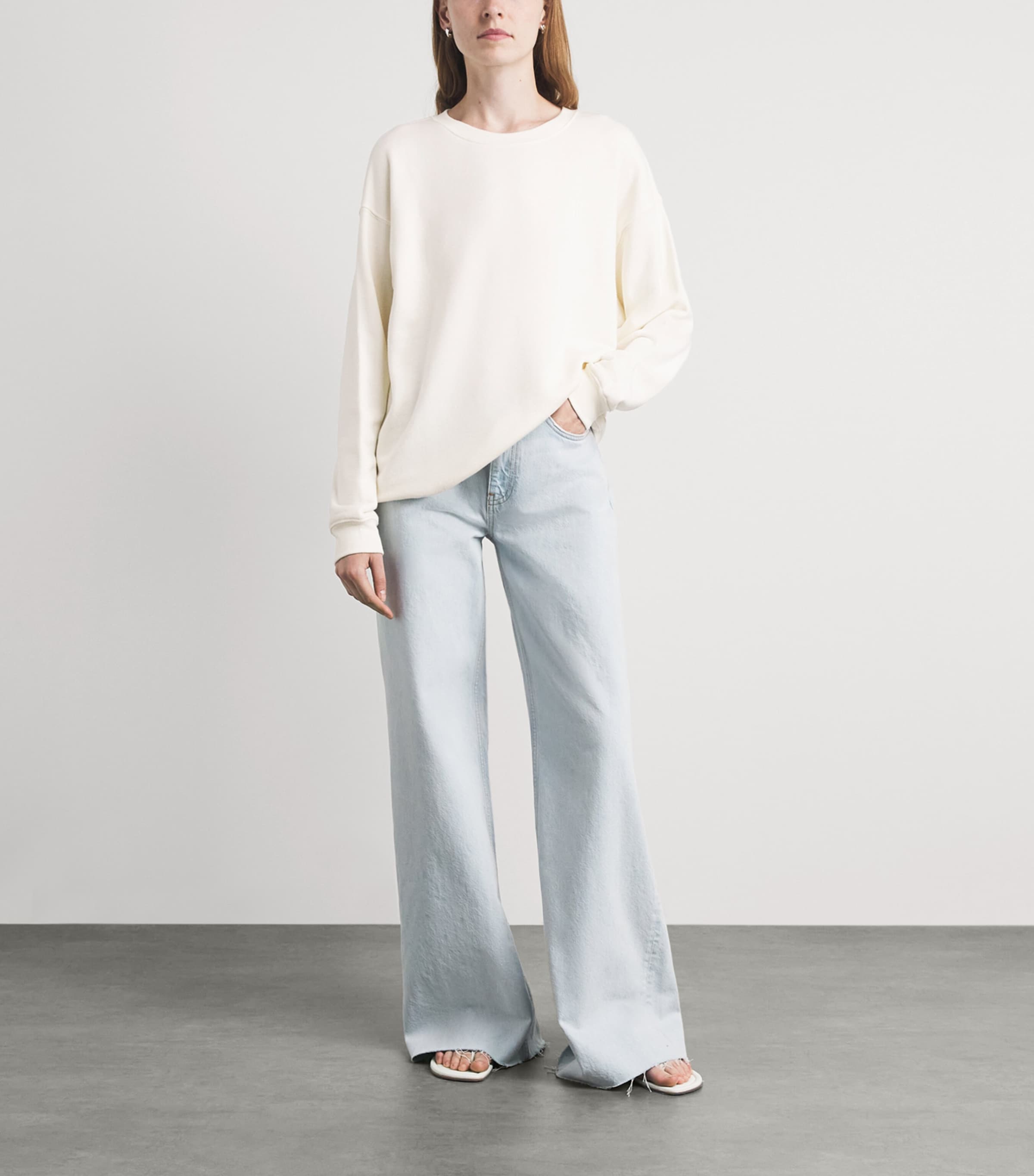 ÉTERNE Womens Cotton Oversized Sweatshirt Crm Cream Image 2