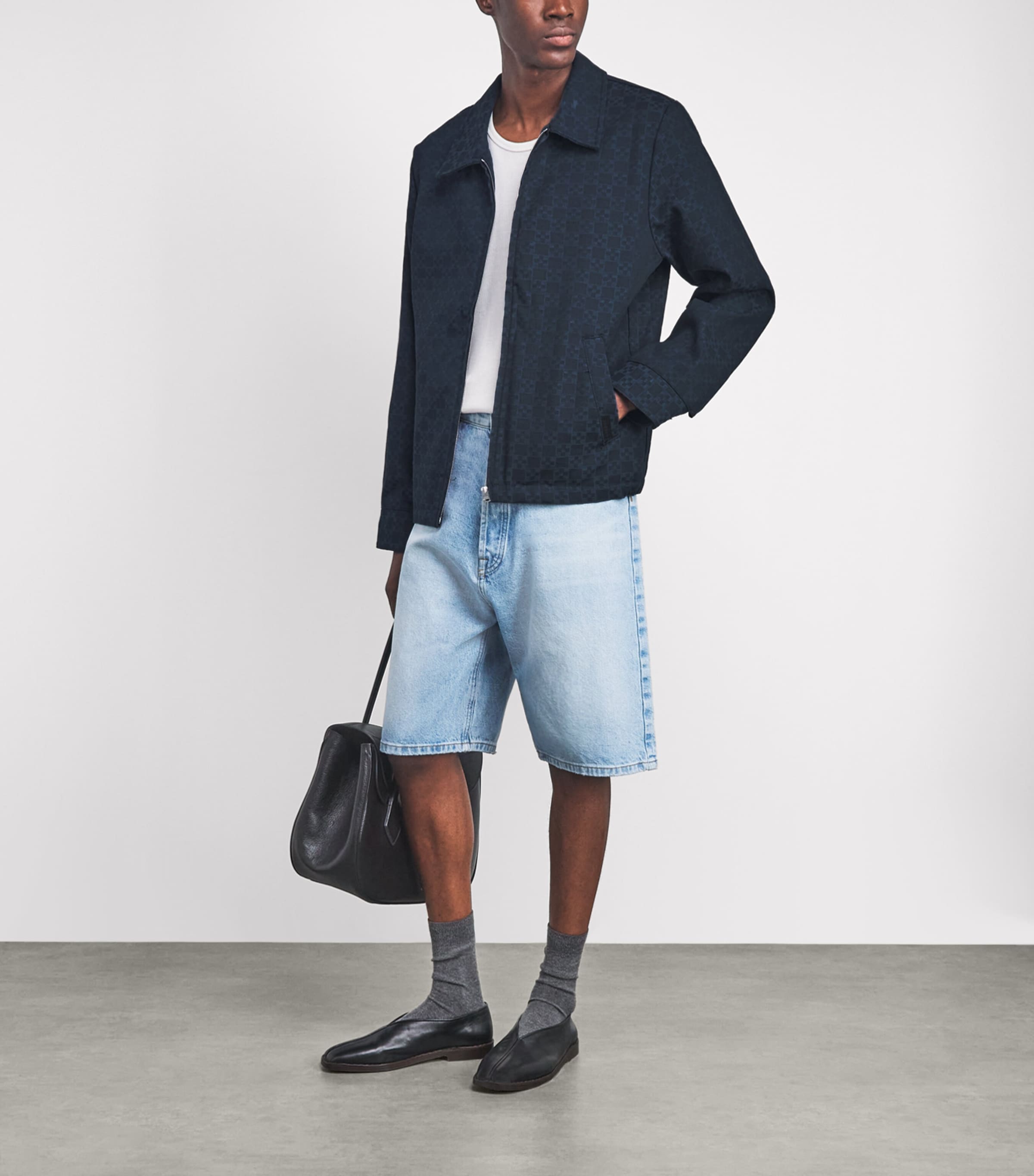 Sandro Paris Mens Jacquard Denim Jacket Navy Blue Image 2