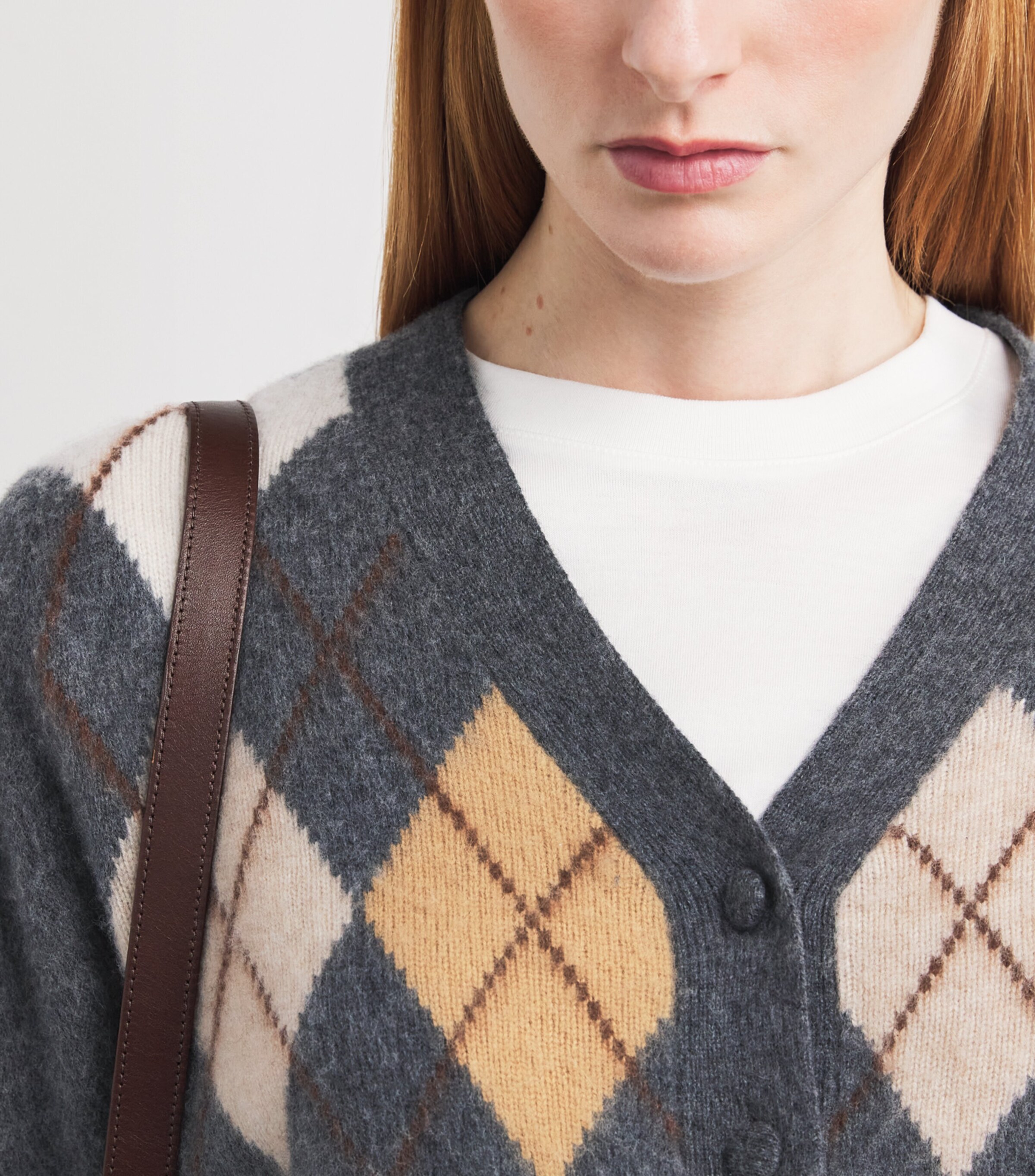 Merino Wool-Cashmere Argyle Cardigan GRMU GREY MULTI Image 6