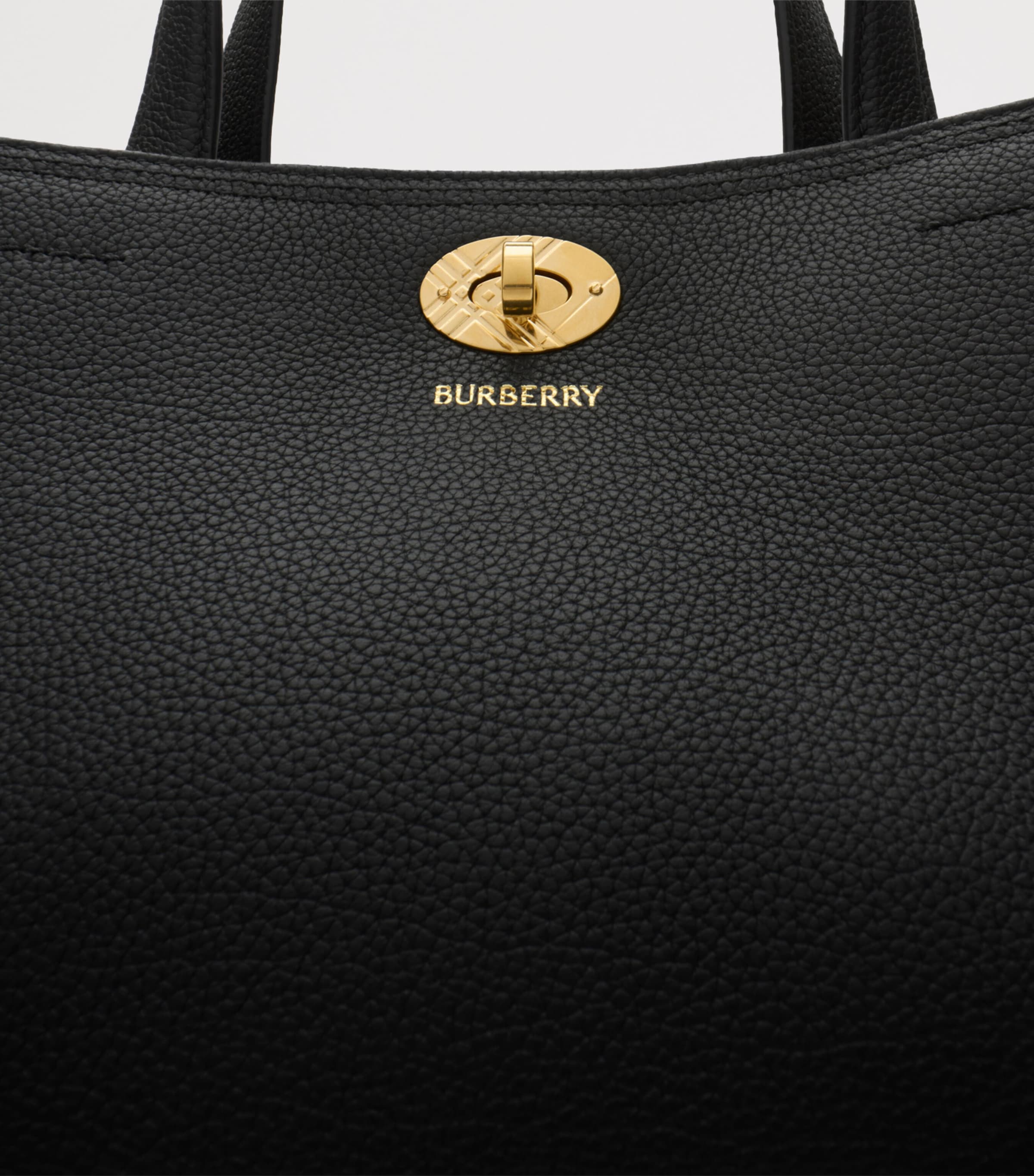 Burberry Small Leather Cotswolds Check Tote Bag Black Image 6
