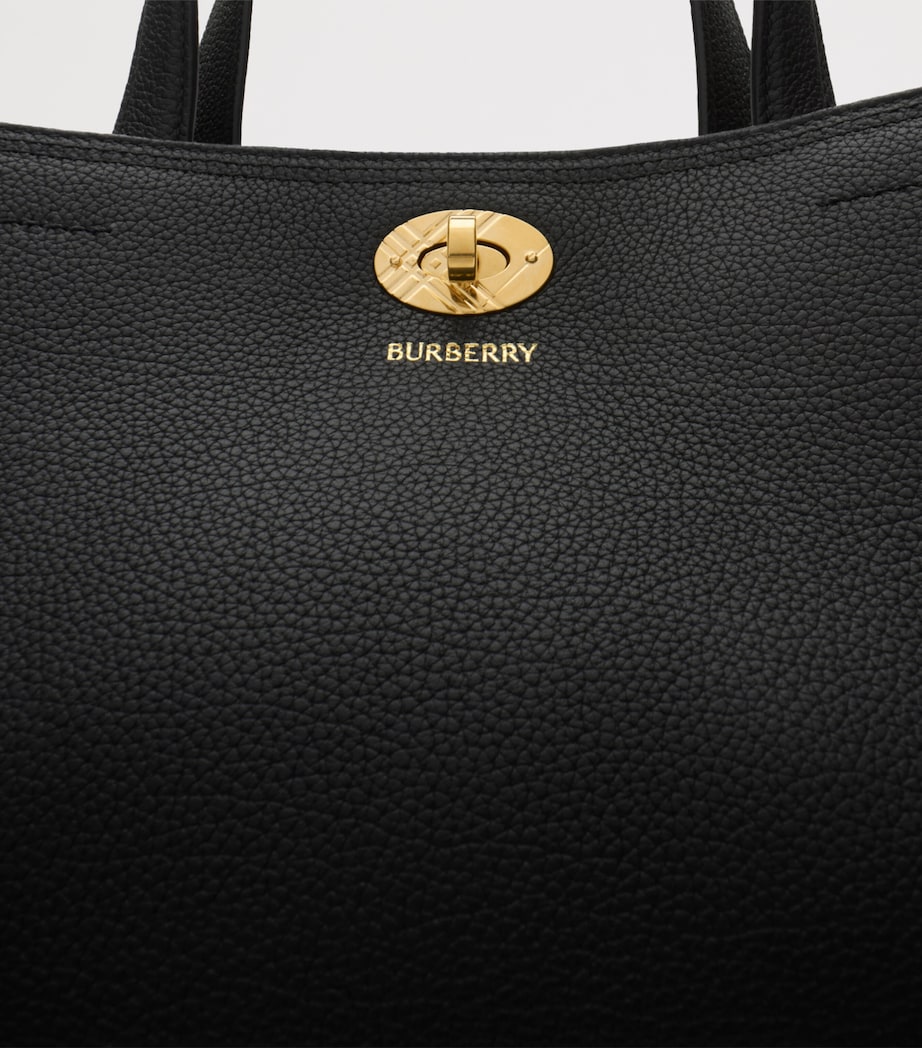 Burberry Small Leather Cotswolds Check Tote Bag Black Image 6