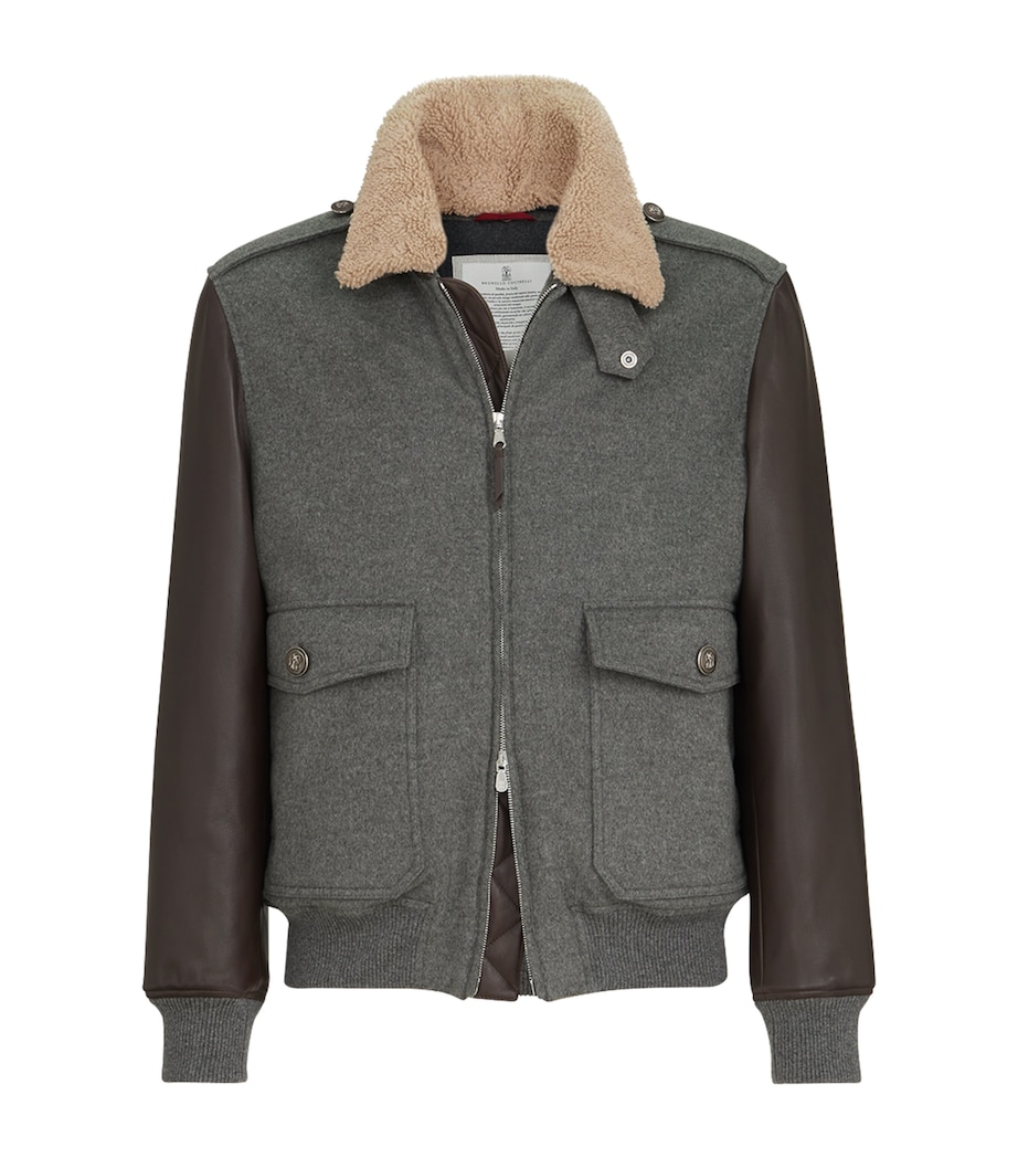 Brunello Cucinelli Mens Cashmere Bomber Jacket Grigio Medio Image 1