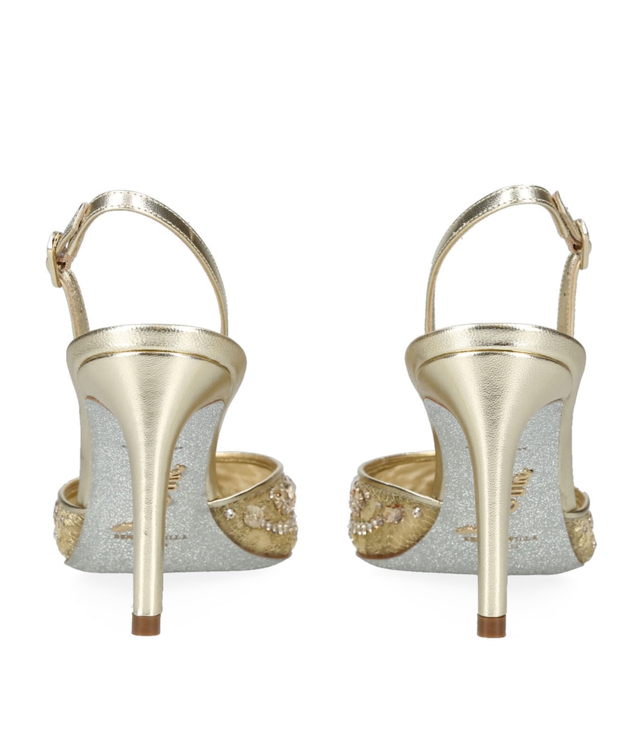 René Caovilla Lace Jeweled Slingback Pumps 80 Gold Image 2