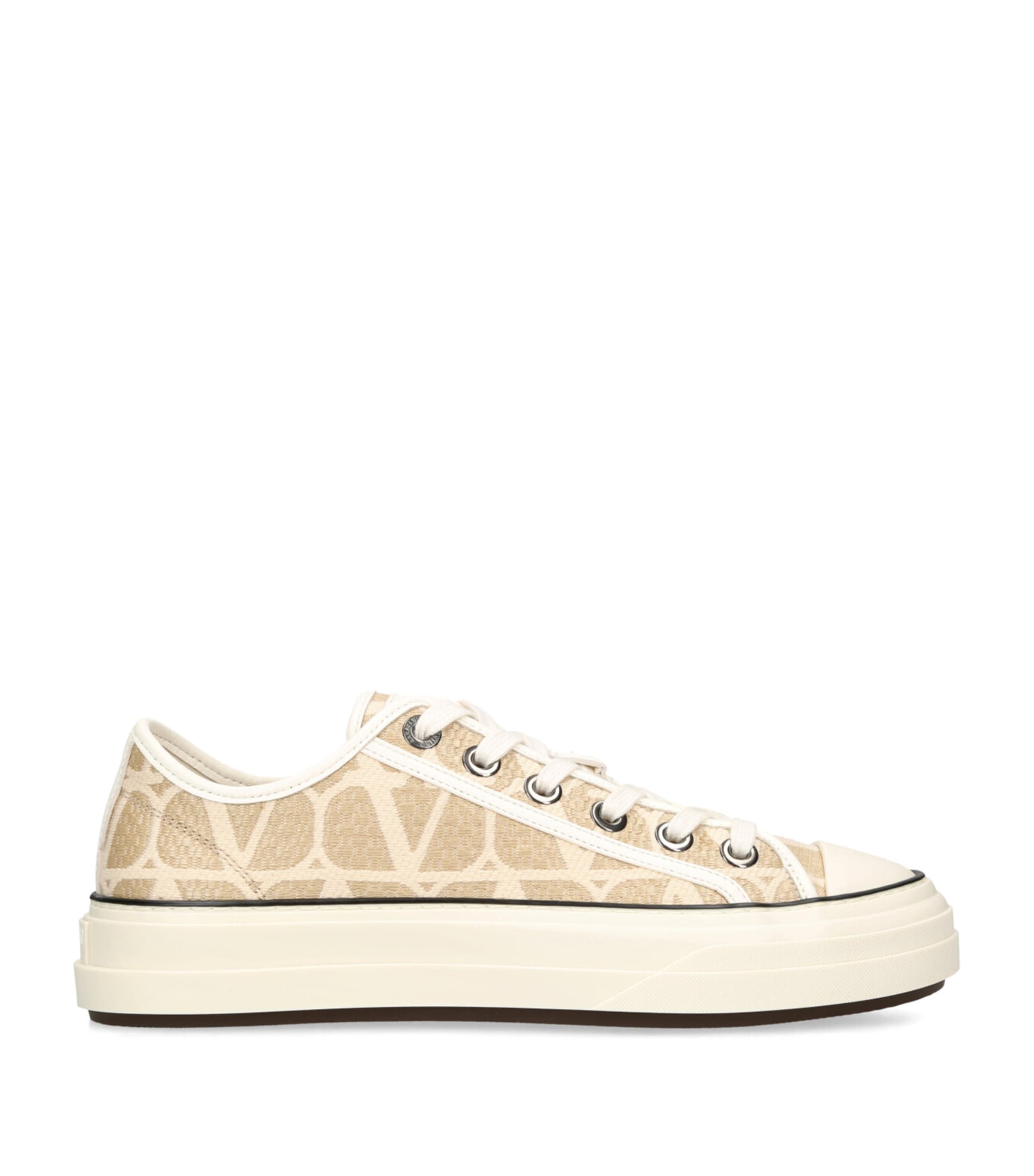 Valentino Garavani Raffia Toile Iconograph Sneakers In Beige