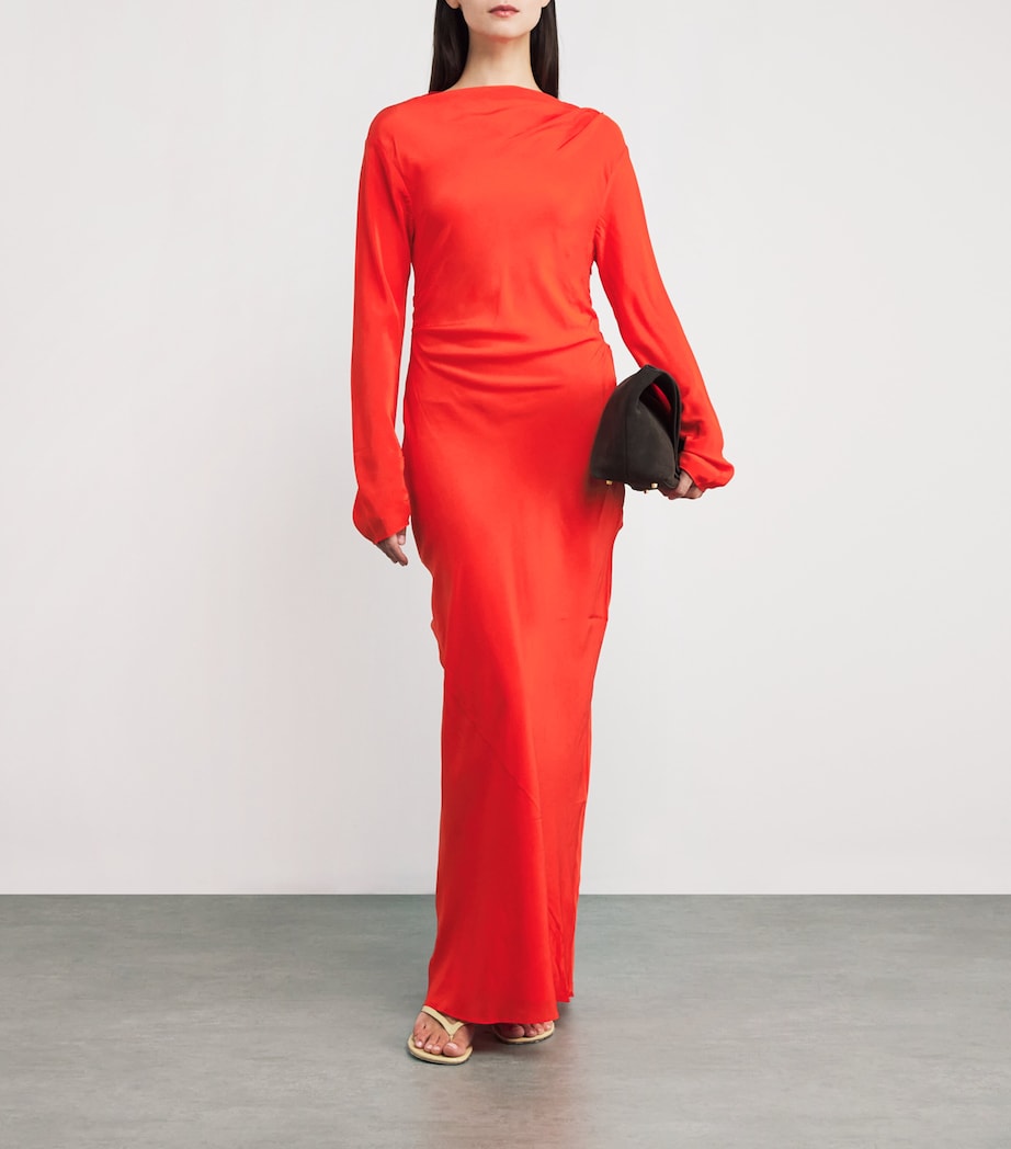 Silk Gathered Fresca Maxi Dress TANGERINE Image 2