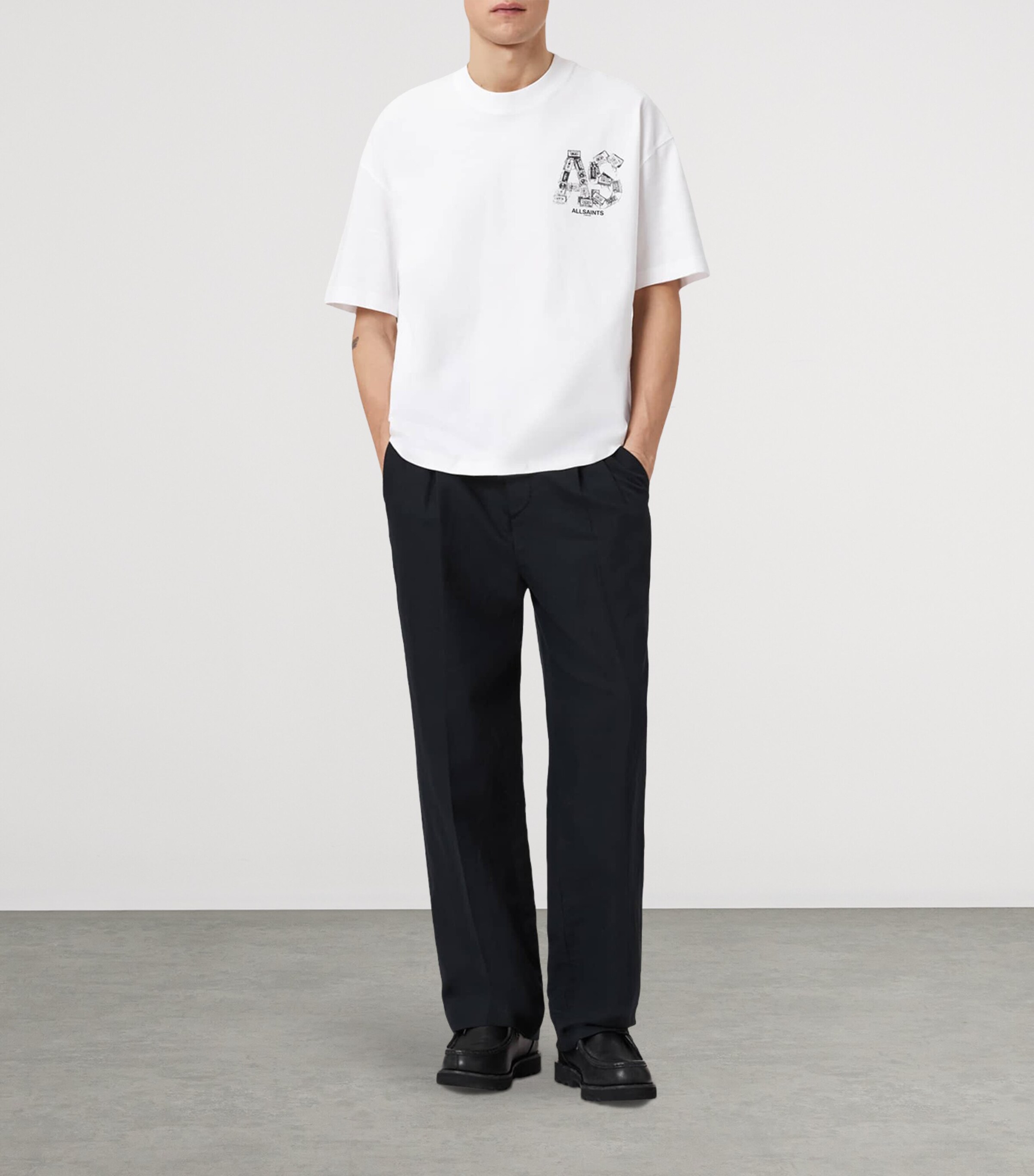 AllSaints Mens Organic Cotton Mixtape T-Shirt Optic White Image 2