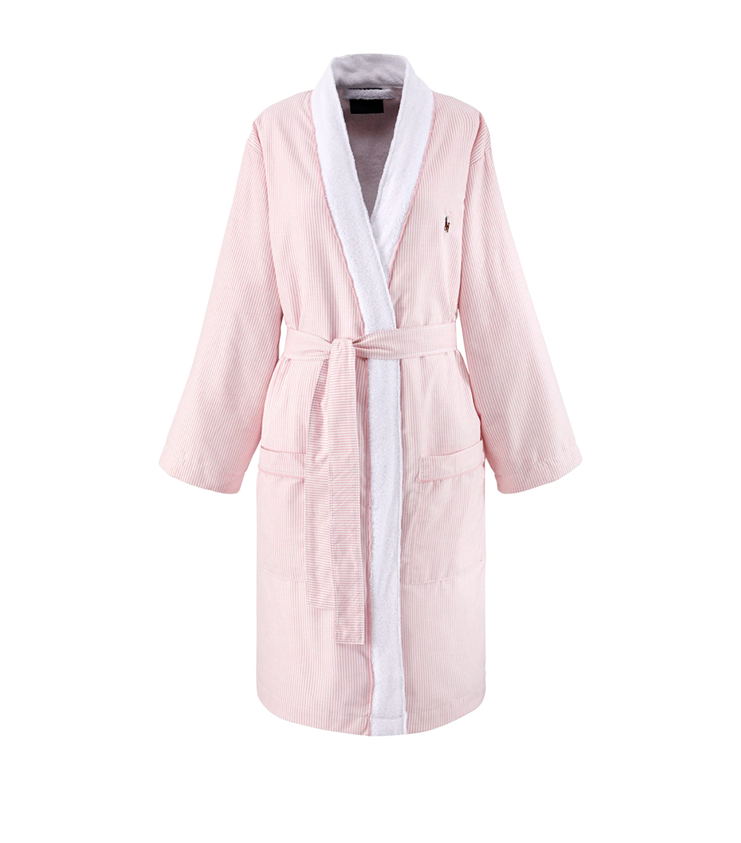 Ralph Lauren Cotton Stripe Polo Pony Bath Robe In Pink
