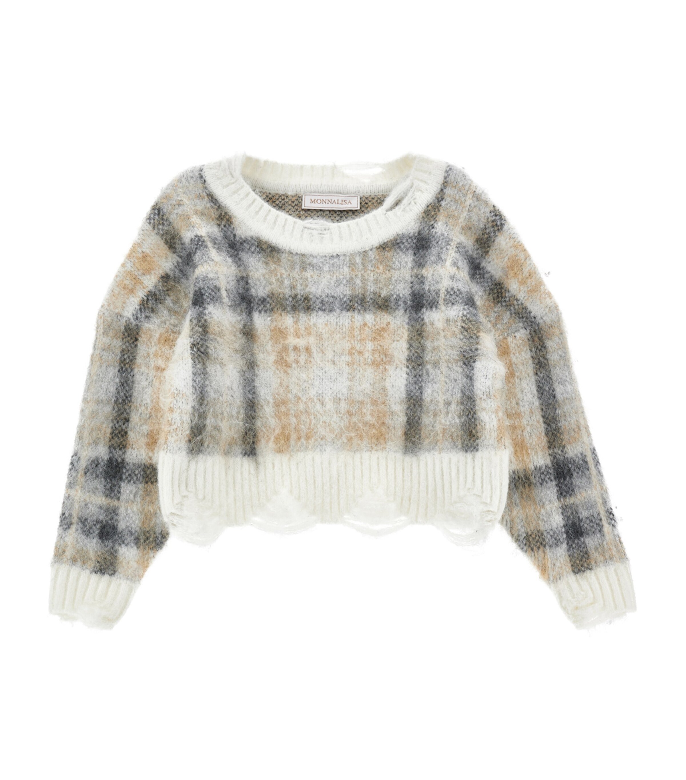 Monnalisa Kids' Tartan Sweater In Brown