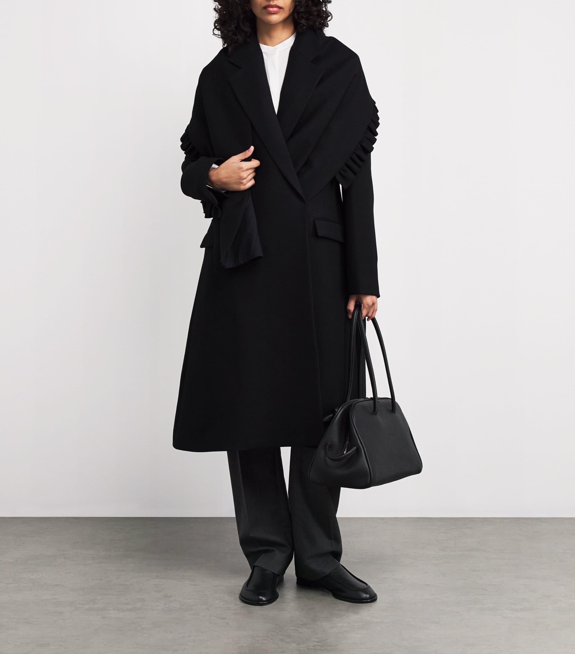 Organic Wool Frilled Coat 0999 BLACK Image 2
